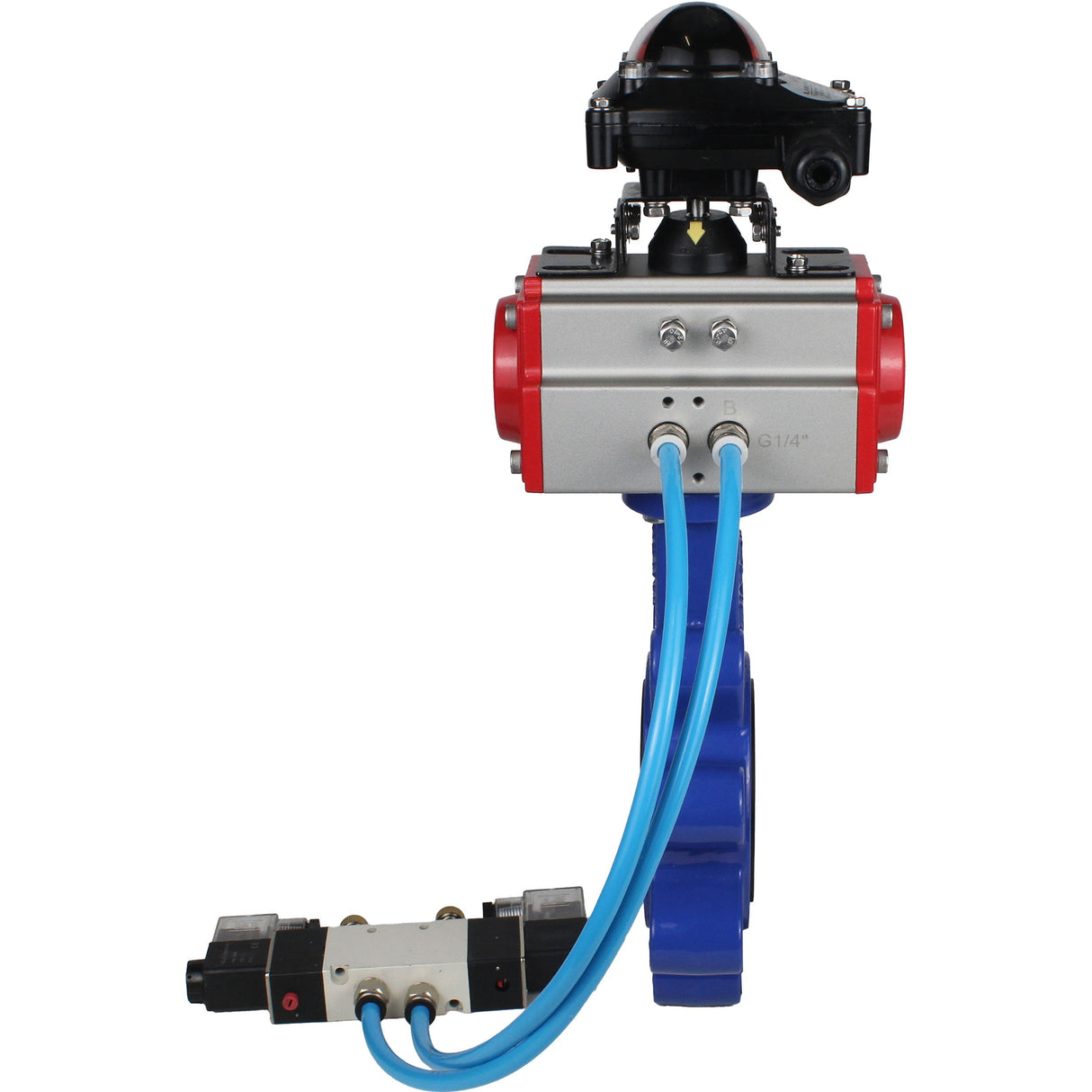 Water Butterfly Valve Elephant WBV1631N-2W-Fb-H, body material - cast iron QT450, disk material - Stainless steel AISI 304, seal - NBR, pneumatic actuator PA-SA with return springs, 4V320-10 220V, LSU APL-210N