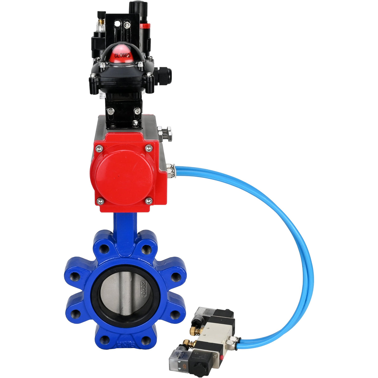 Water Butterfly Valve Elephant WBV1631N-2W-Fb-H, body material - cast iron QT450, disk material - Stainless steel AISI 304, seal - NBR, pneumatic actuator PA-SA with return springs, 4V320-08 220V, LSU APL-210N ATU AFC2000