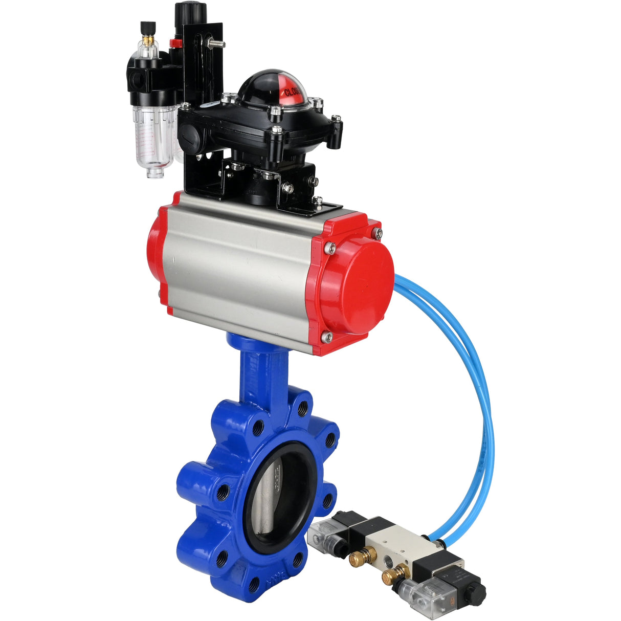 Water Butterfly Valve Elephant WBV1631N-2W-Fb-H, body material - cast iron QT450, disk material - Stainless steel AISI 304, seal - NBR, pneumatic actuator PA-SA with return springs, 4V320-08 220V, LSU APL-210N ATU AFC2000