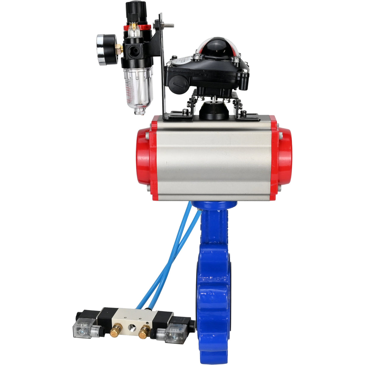 Water Butterfly Valve Elephant WBV1631E-2W-Fb-H, body material - cast iron QT450, disk material - Stainless steel AISI 304, seal - EPDM, pneumatic actuator PA-SA with return springs, 4V320-10 220V, LSU APL-210N, ATU AFC2000