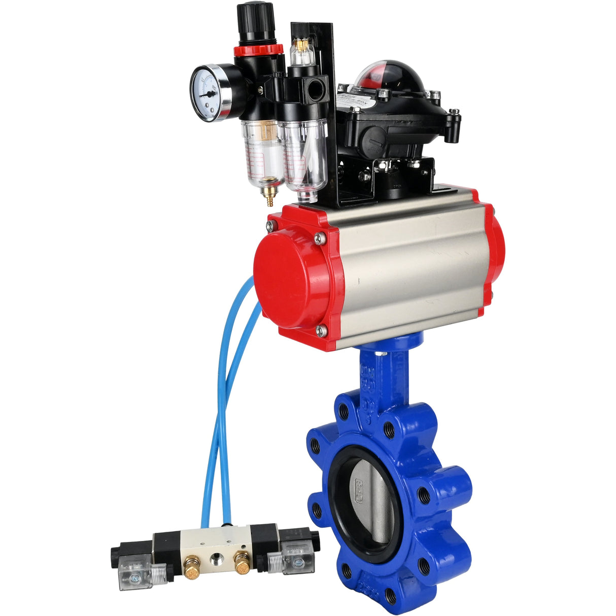 Water Butterfly Valve Elephant WBV1631E-2W-Fb-H, body material - cast iron QT450, disk material - Stainless steel AISI 304, seal - EPDM, pneumatic actuator PA-SA with return springs, 4V320-08 220V, LSU APL-210N, ATU AFC2000