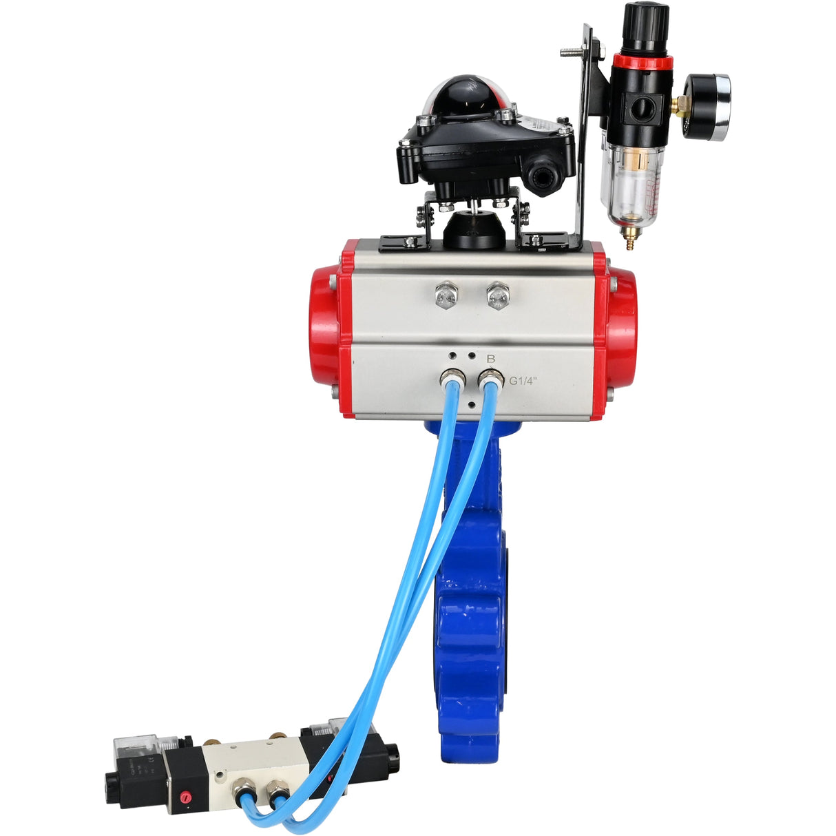 Water Butterfly Valve Elephant WBV1631E-2W-Fb-H, body material - cast iron QT450, disk material - Stainless steel AISI 304, seal - EPDM, pneumatic actuator PA-SA with return springs, 4V320-08 220V, LSU APL-210N, ATU AFC2000