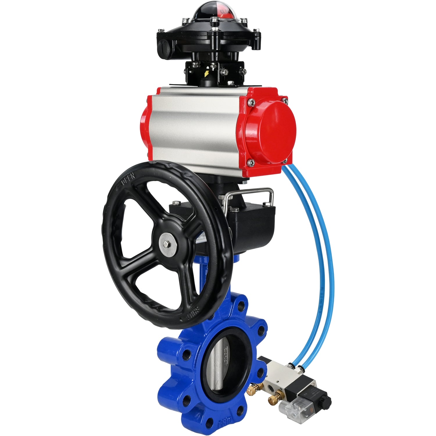 Water Butterfly Valve Elephant WBV1631N-2W-Fb-H, body material - cast iron QT450, disk material - Stainless steel AISI 304, seal - NBR, pneumatic actuator PA-DA double action, 4V320-08 220V, LSU APL-210N, handwheel MON