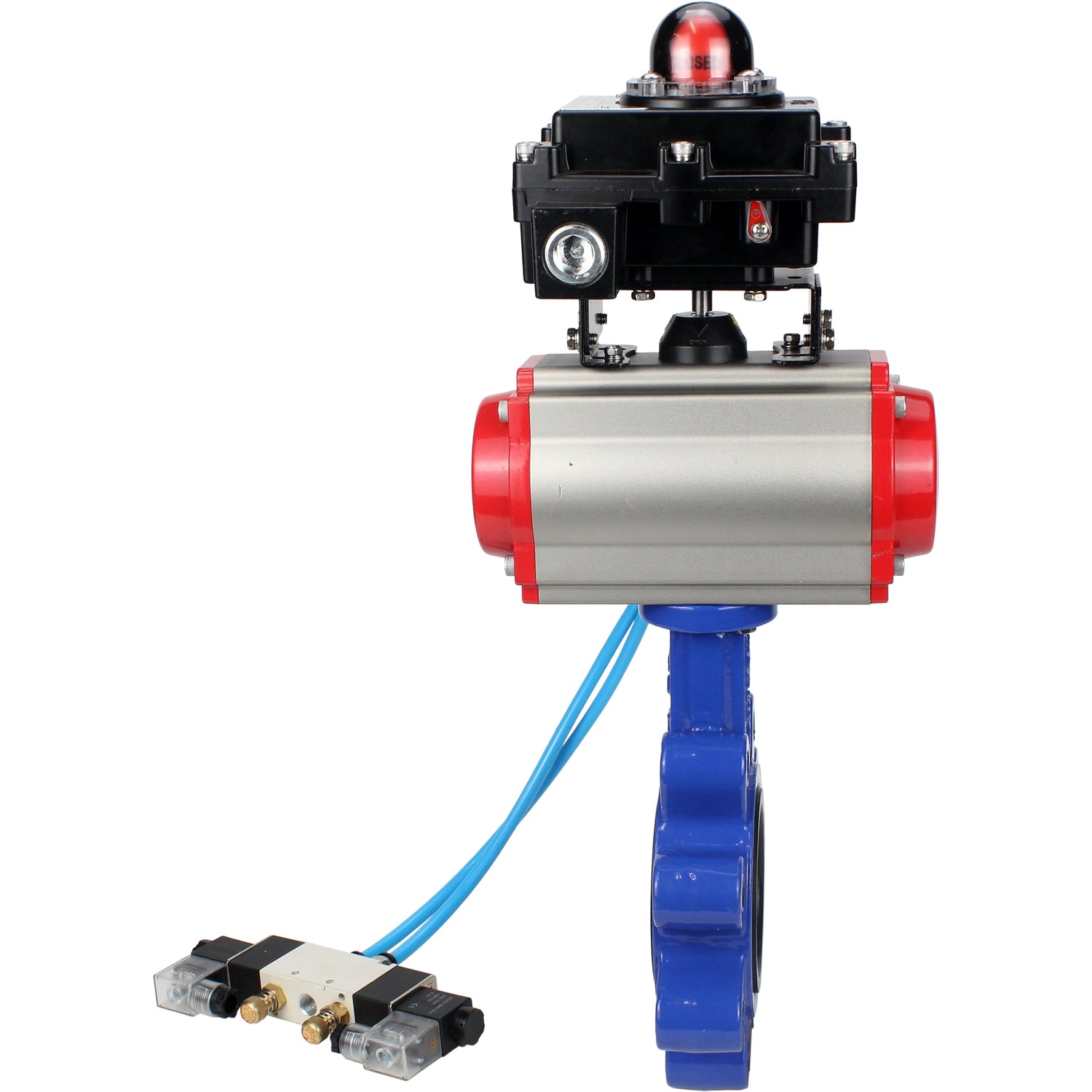 Water Butterfly Valve Elephant WBV1631E-2W-Fb-H, body material - cast iron QT450, disk material - stainless steel AISI 304, seal - EPDM, with pneumatic actuator double action PA-DA, 4V320-08 220V, LSU APL-410N EX