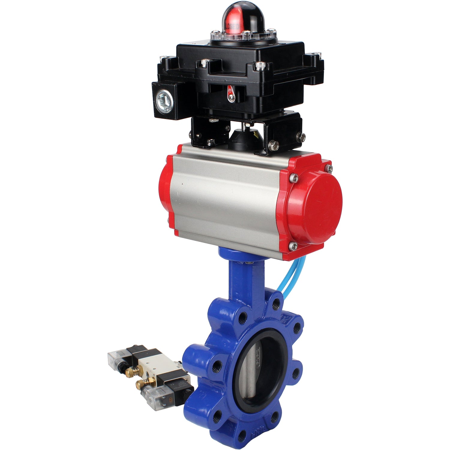 Water Butterfly Valve Elephant WBV1631E-2W-Fb-H, body material - cast iron QT450, disk material - stainless steel AISI 304, seal - EPDM, with pneumatic actuator double action PA-DA, 4V320-08 220V, LSU APL-410N EX