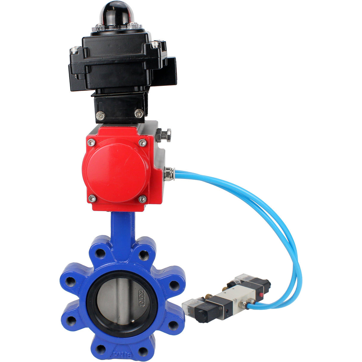 Water Butterfly Valve Elephant WBV1631N-2W-Fb-H, body material - cast iron QT450, disk material - Stainless steel AISI 304, seal - NBR, pneumatic actuator PA-SA with return springs, 4V320-10 220V, LSU APL-410N EX