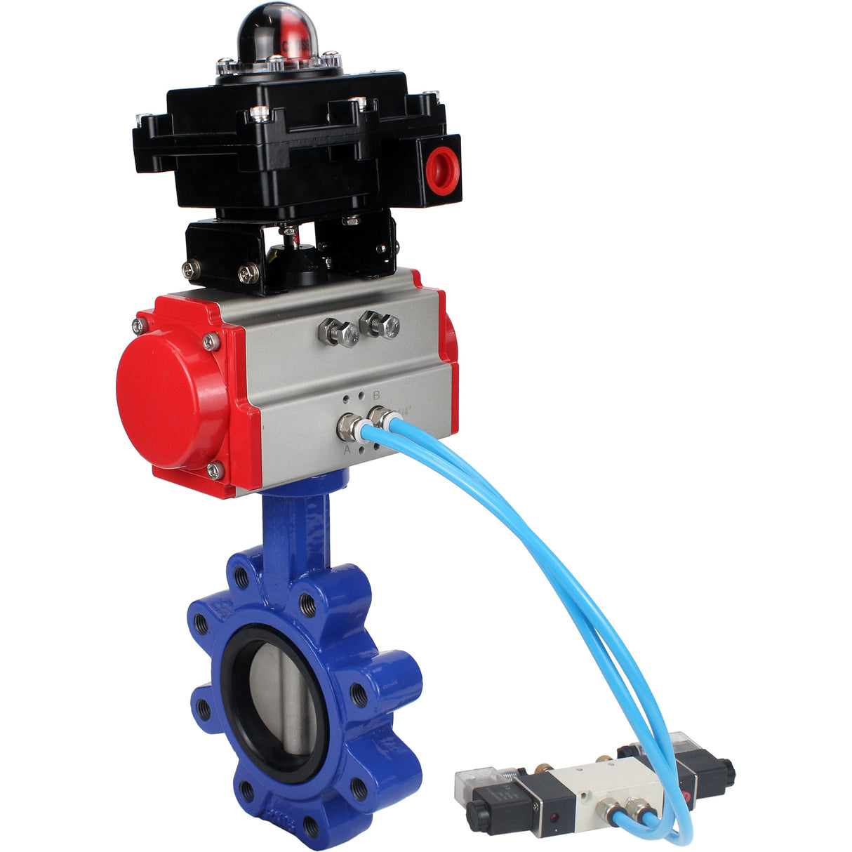 Water Butterfly Valve Elephant WBV1631E-2W-Fb-H, body material - cast iron QT450, disk material - Stainless steel AISI 304, seal - EPDM, pneumatic actuator PA-SA with return springs, 4V320-10 220V, LSU APL-410N EX