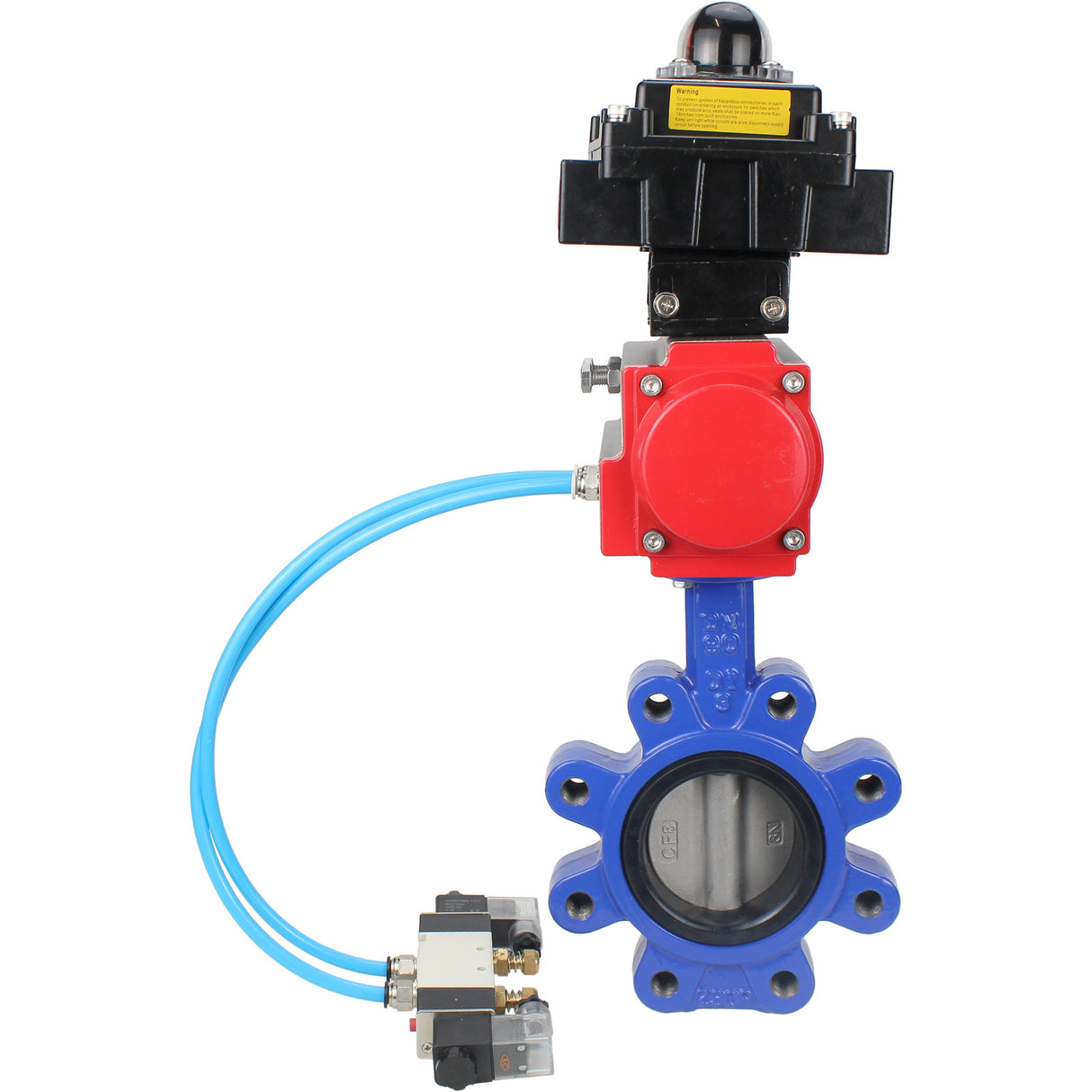 Water Butterfly Valve Elephant WBV1631N-2W-Fb-H, body material - cast iron QT450, disk material - Stainless steel AISI 304, seal - NBR, pneumatic actuator PA-SA with return springs, 4V320-10 220V, LSU APL-410N EX