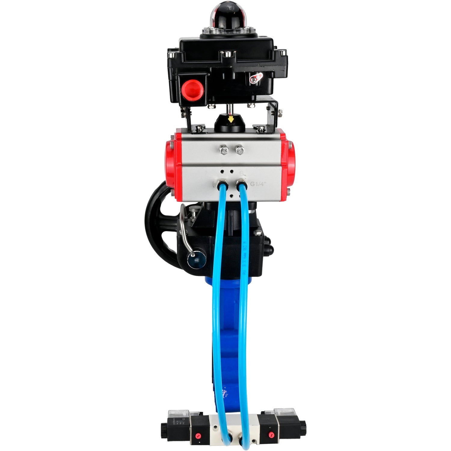 Water Butterfly Valve Elephant WBV1631N-2W-Fb-H, body material - cast iron QT450, disk material - Stainless steel AISI 304, seal - NBR, pneumatic actuator PA-DA double action, 4V320-10 220V, LSU APL-410N EX, handwheel MON