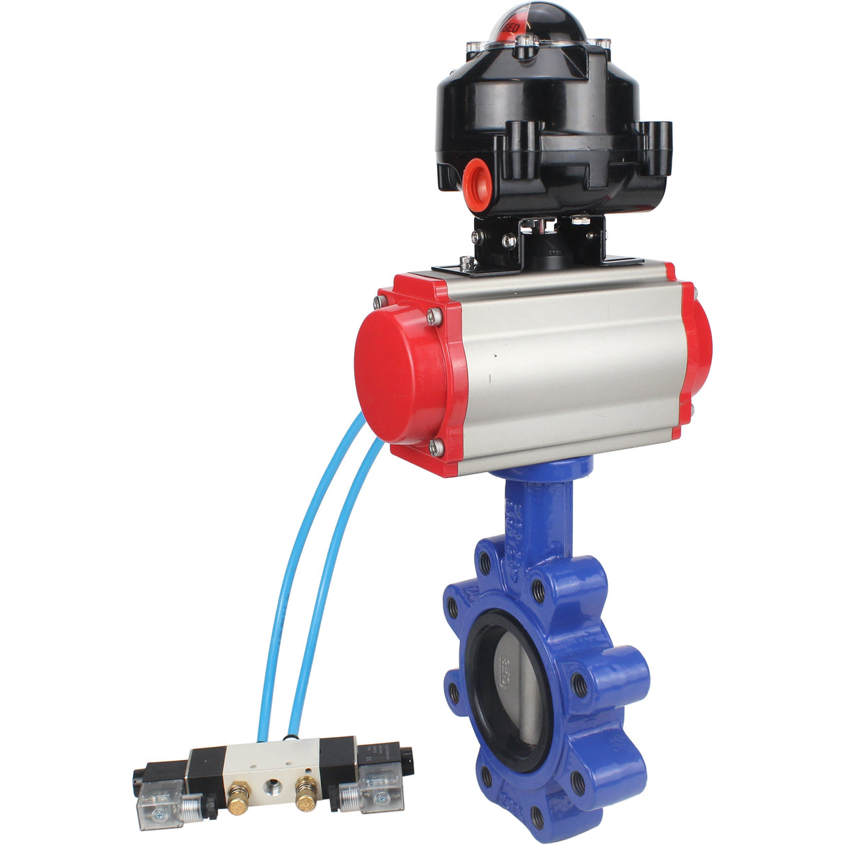 Water Butterfly Valve Elephant WBV1631N-2W-Fb-H, body material - cast iron QT450, disk material - Stainless steel AISI 304, seal - NBR, pneumatic actuator PA-SA with return springs, 4V320-10 220V, LSU APL-510N EX