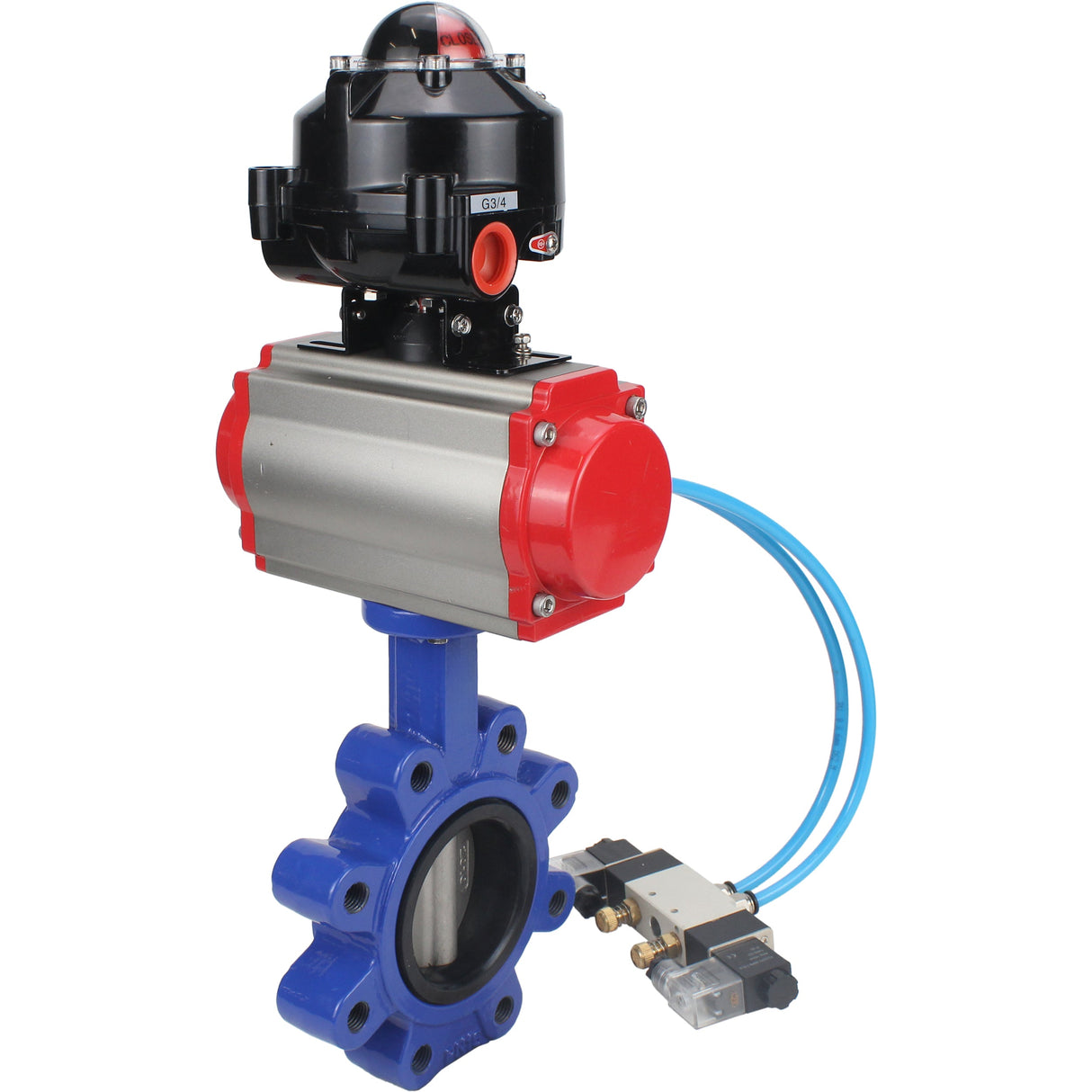 Water Butterfly Valve Elephant WBV1631E-2W-Fb-H, body material - cast iron QT450, disk material - Stainless steel AISI 304, seal - EPDM, pneumatic actuator PA-SA with return springs, 4V320-08 220V, LSU APL-510N EX