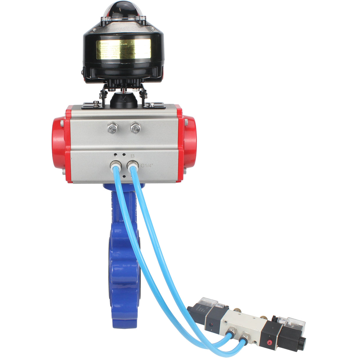 Water Butterfly Valve Elephant WBV1631N-2W-Fb-H, body material - cast iron QT450, disk material - Stainless steel AISI 304, seal - NBR, pneumatic actuator PA-SA with return springs, 4V320-10 220V, LSU APL-510N EX