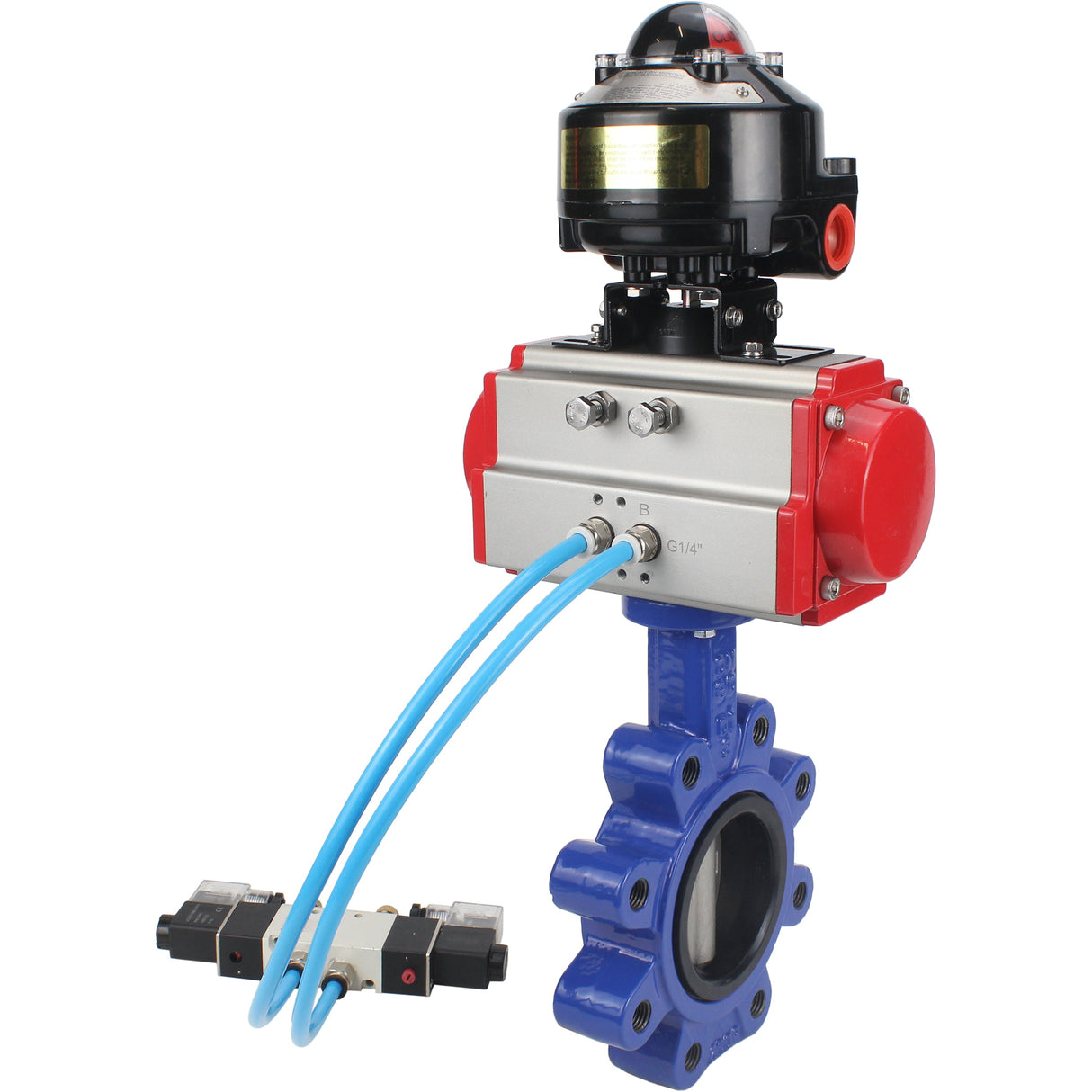 Water Butterfly Valve Elephant WBV1631E-2W-Fb-H, body material - cast iron QT450, disk material - Stainless steel AISI 304, seal - EPDM, pneumatic actuator PA-SA with return springs, 4V320-08 220V, LSU APL-510N EX