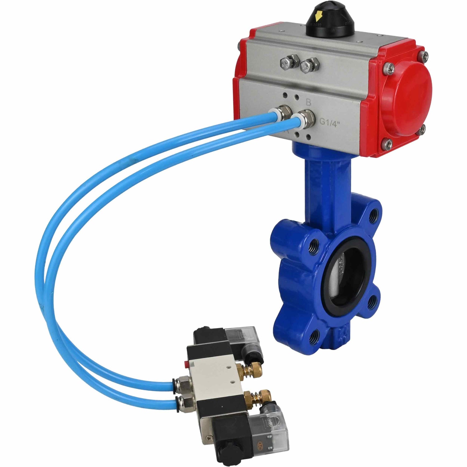 Water Butterfly Valve Elephant WBV1631E-2W-Fb-H, body material - cast iron QT450, disk material - stainless steel AISI 304, seal - EPDM, with pneumatic actuator double action PA-DA, 4V320-10 220V