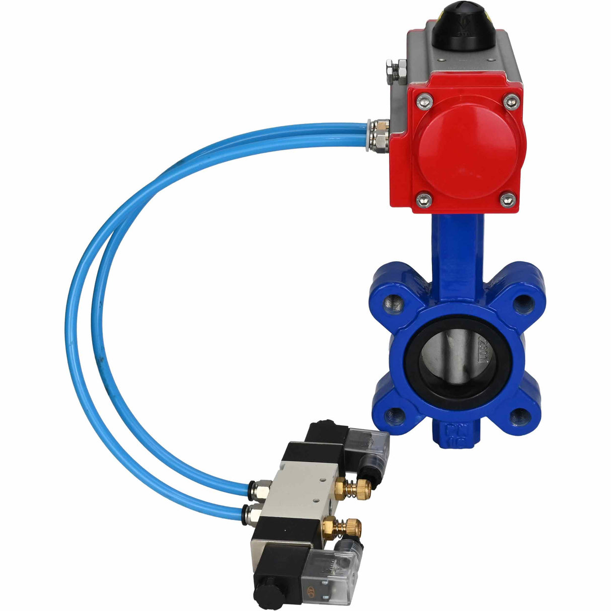 Water Butterfly Valve Elephant WBV1631N-2W-Fb-H, body material - cast iron QT450, disk material - stainless steel AISI 304, seal - NBR, with pneumatic actuator double action PA-DA, 4V320-10 220V