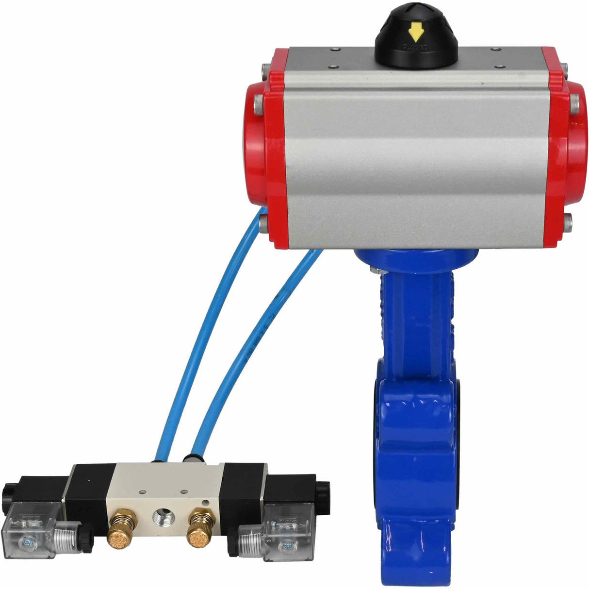 Water Butterfly Valve Elephant WBV1631E-2W-Fb-H, body material - cast iron QT450, disk material - stainless steel AISI 304, seal - EPDM, with pneumatic actuator double action PA-DA, 4V320-10 220V