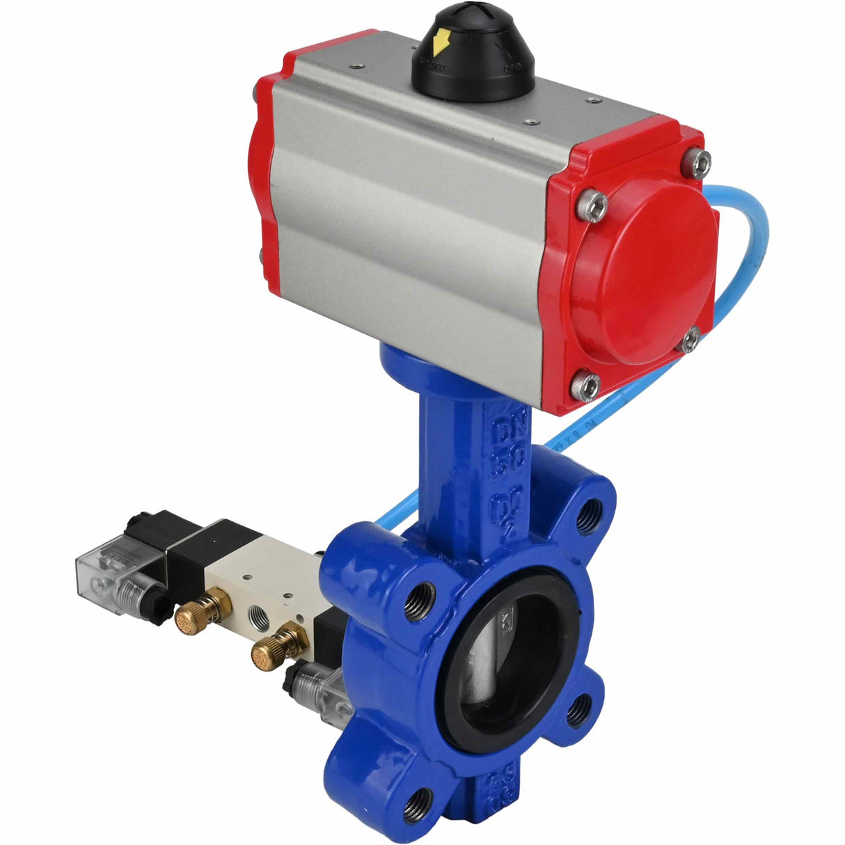 Water Butterfly Valve Elephant WBV1631N-2W-Fb-H, body material - cast iron QT450, disk material - Stainless steel AISI 304, seal - NBR, pneumatic actuator PA-SA with return springs, 4V320-08 220V