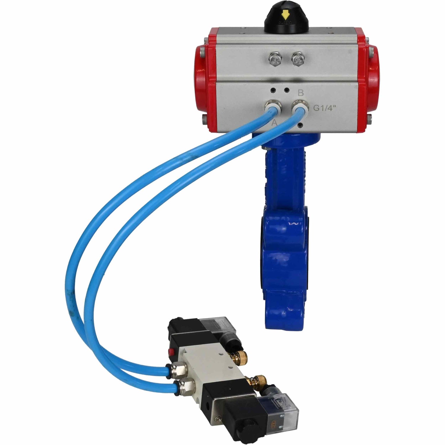 Water Butterfly Valve Elephant WBV1631E-2W-Fb-H, body material - cast iron QT450, disk material - stainless steel AISI 304, seal - EPDM, with pneumatic actuator double action PA-DA, 4V320-10 220V