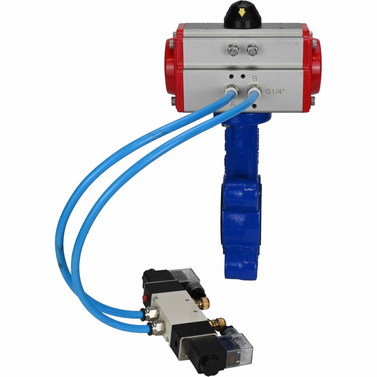 Water Butterfly Valve Elephant WBV1631N-2W-Fb-H, body material - cast iron QT450, disk material - Stainless steel AISI 304, seal - NBR, pneumatic actuator PA-SA with return springs, 4V320-08 220V