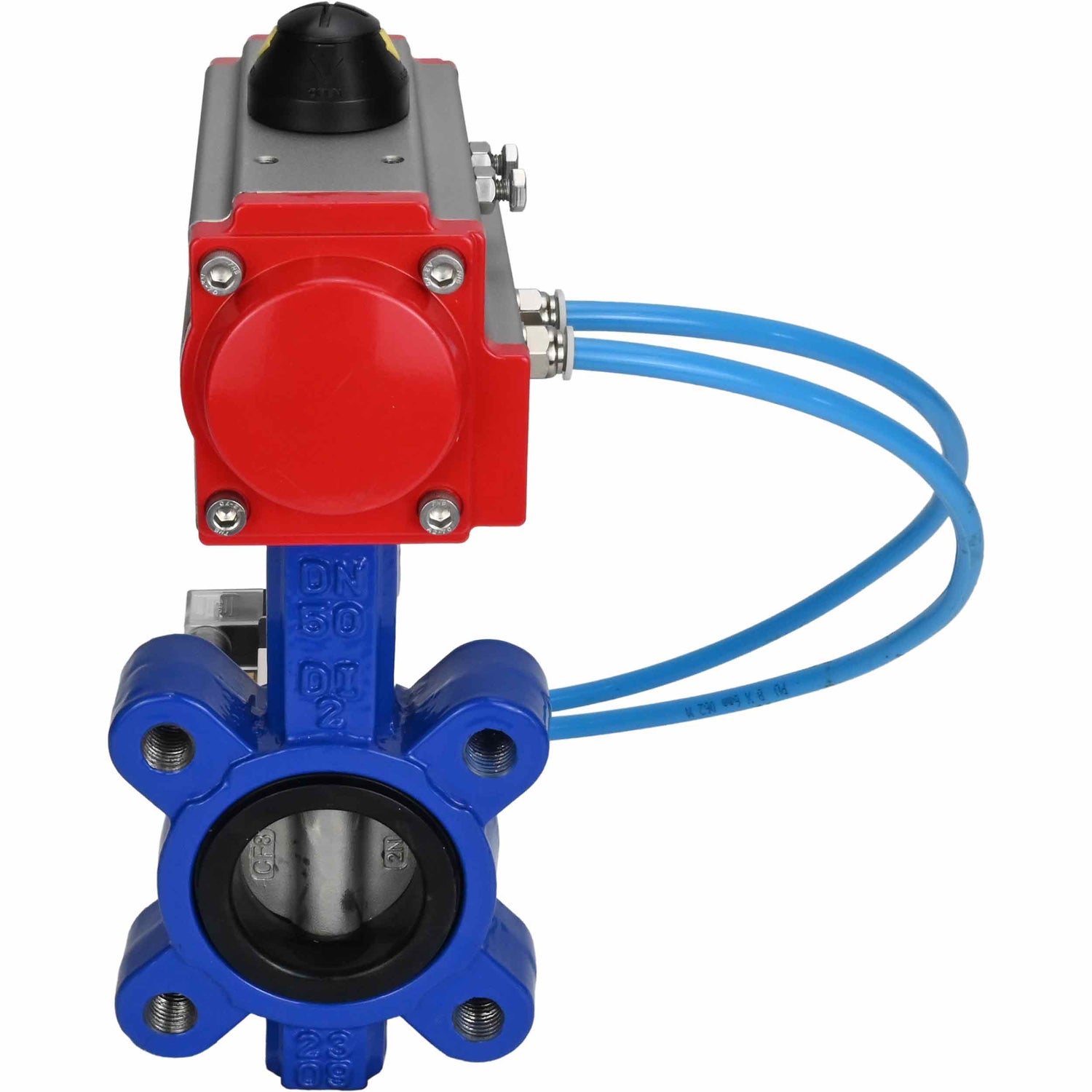 Water Butterfly Valve Elephant WBV1631N-2W-Fb-H, body material - cast iron QT450, disk material - stainless steel AISI 304, seal - NBR, with pneumatic actuator double action PA-DA, 4V320-08 220V