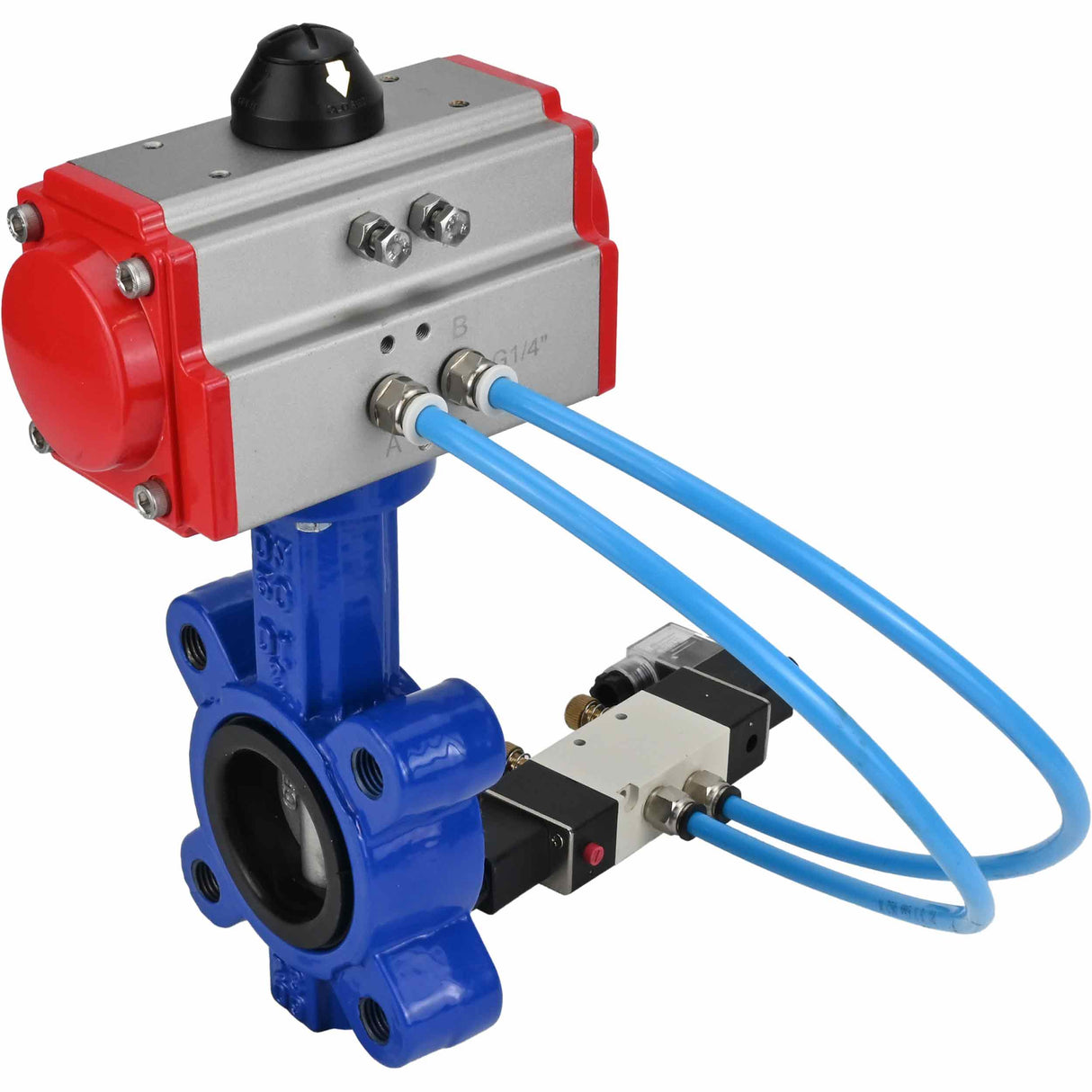 Water Butterfly Valve Elephant WBV1631E-2W-Fb-H, body material - cast iron QT450, disk material - Stainless steel AISI 304, seal - EPDM, pneumatic actuator PA-SA with return springs, 4V320-08 220V