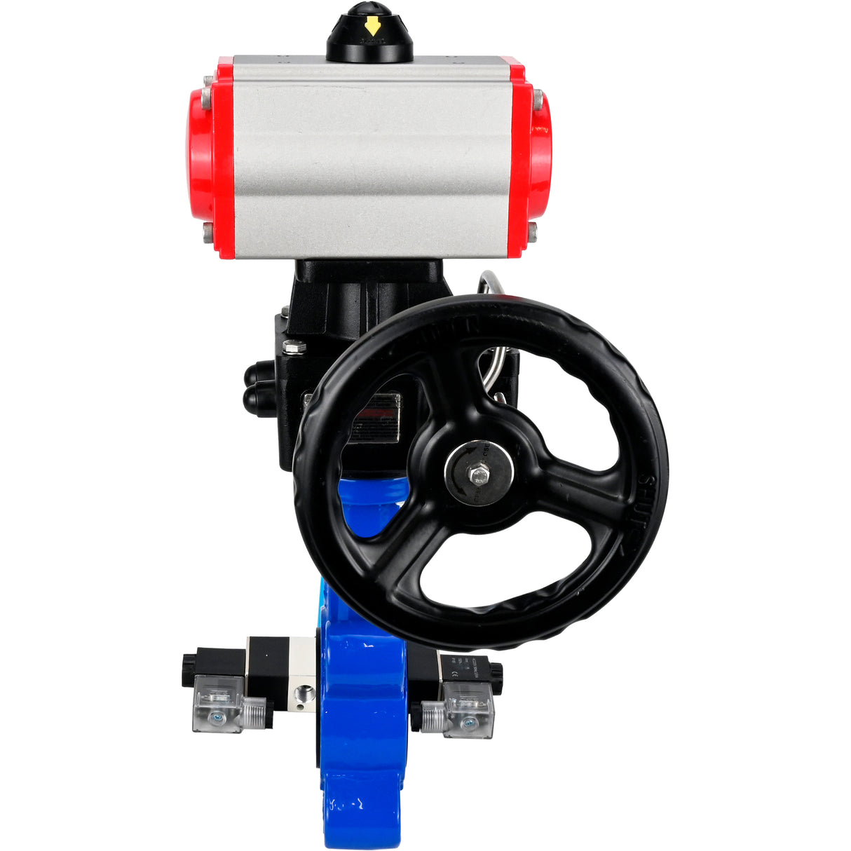 Water Butterfly Valve Elephant WBV1631E-2W-Fb-H, body material - cast iron QT450, disk material - stainless steel AISI 304, seal - EPDM, with pneumatic actuator double action PA-DA, 4V320-10 220V, handwheel MON