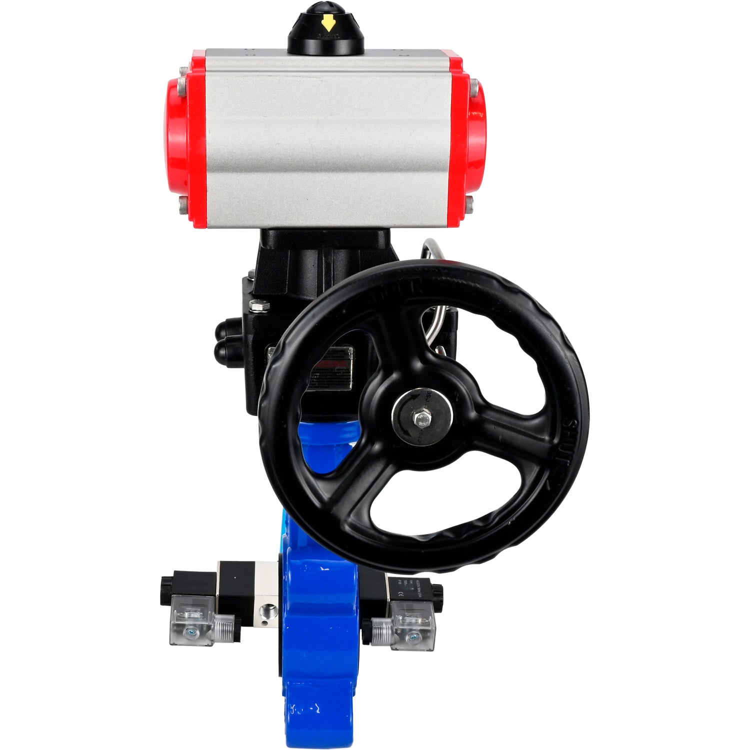 Water Butterfly Valve Elephant WBV1631E-2W-Fb-H, body material - cast iron QT450, disk material - stainless steel AISI 304, seal - EPDM, with pneumatic actuator double action PA-DA, 4V320-10 220V, handwheel MON