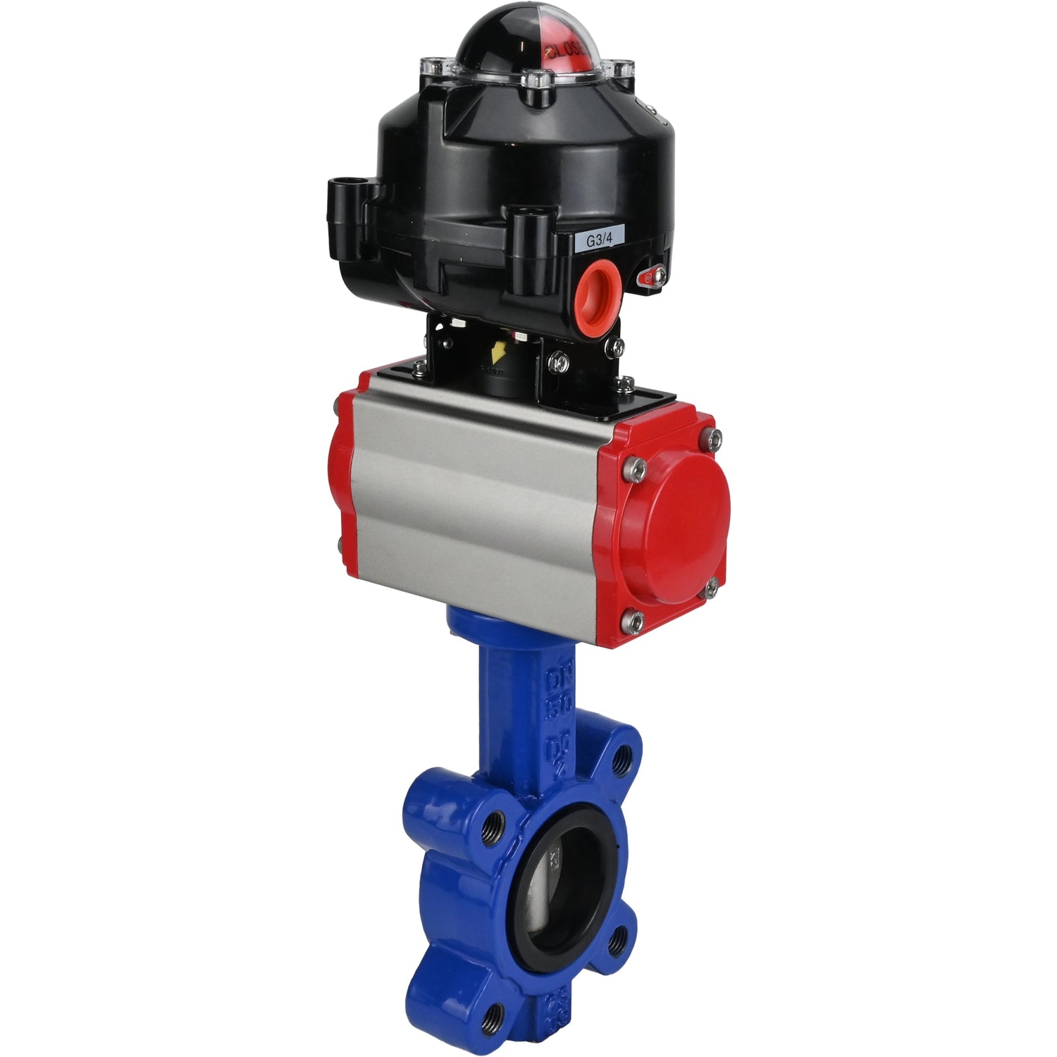 Water Butterfly Valve Elephant WBV1631N-2W-Fb-H, body material - cast iron QT450, disk material - stainless steel AISI 304, seal - NBR, with pneumatic actuator double action PA-DA, LSU APL-510N EX