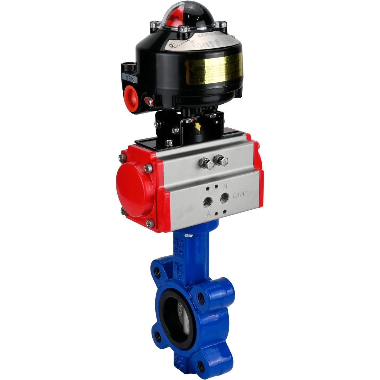 Water Butterfly Valve Elephant WBV1631E-2W-Fb-H, body material - cast iron QT450, disk material - Stainless steel AISI 304, seal - EPDM, pneumatic actuator PA-SA with return springs, LSU APL-510N EX