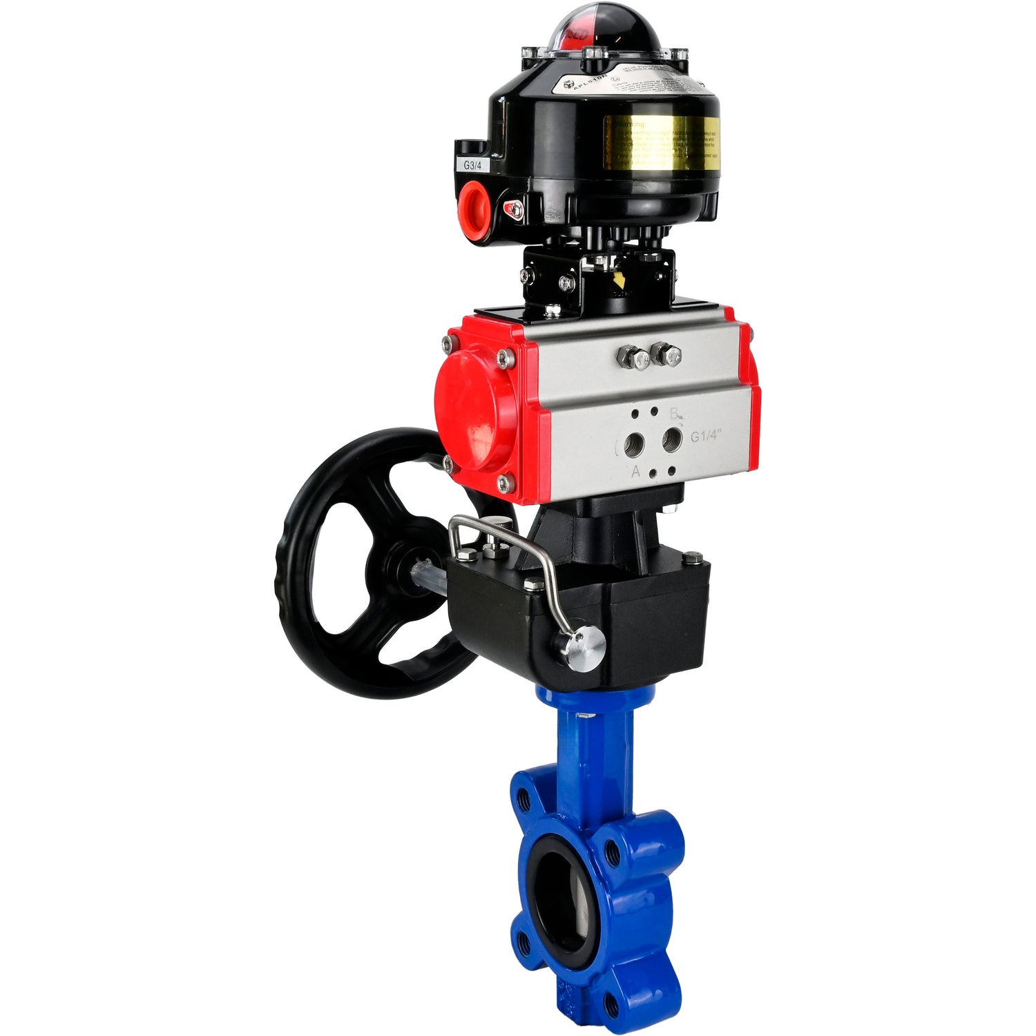 Water Butterfly Valve Elephant WBV1631N-2W-Fb-H, body material - cast iron QT450, disk material - stainless steel AISI 304, seal - NBR, with pneumatic actuator double action PA-DA, handwheel MON, LSU APL-510N EX