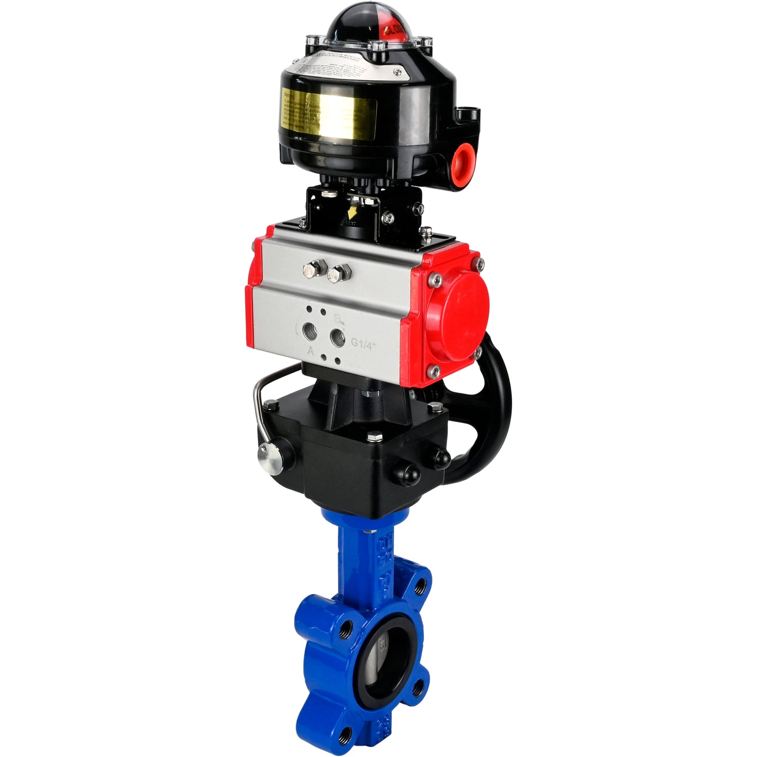 Water Butterfly Valve Elephant WBV1631N-2W-Fb-H, body material - cast iron QT450, disk material - stainless steel AISI 304, seal - NBR, with pneumatic actuator double action PA-DA, handwheel MON, LSU APL-510N EX