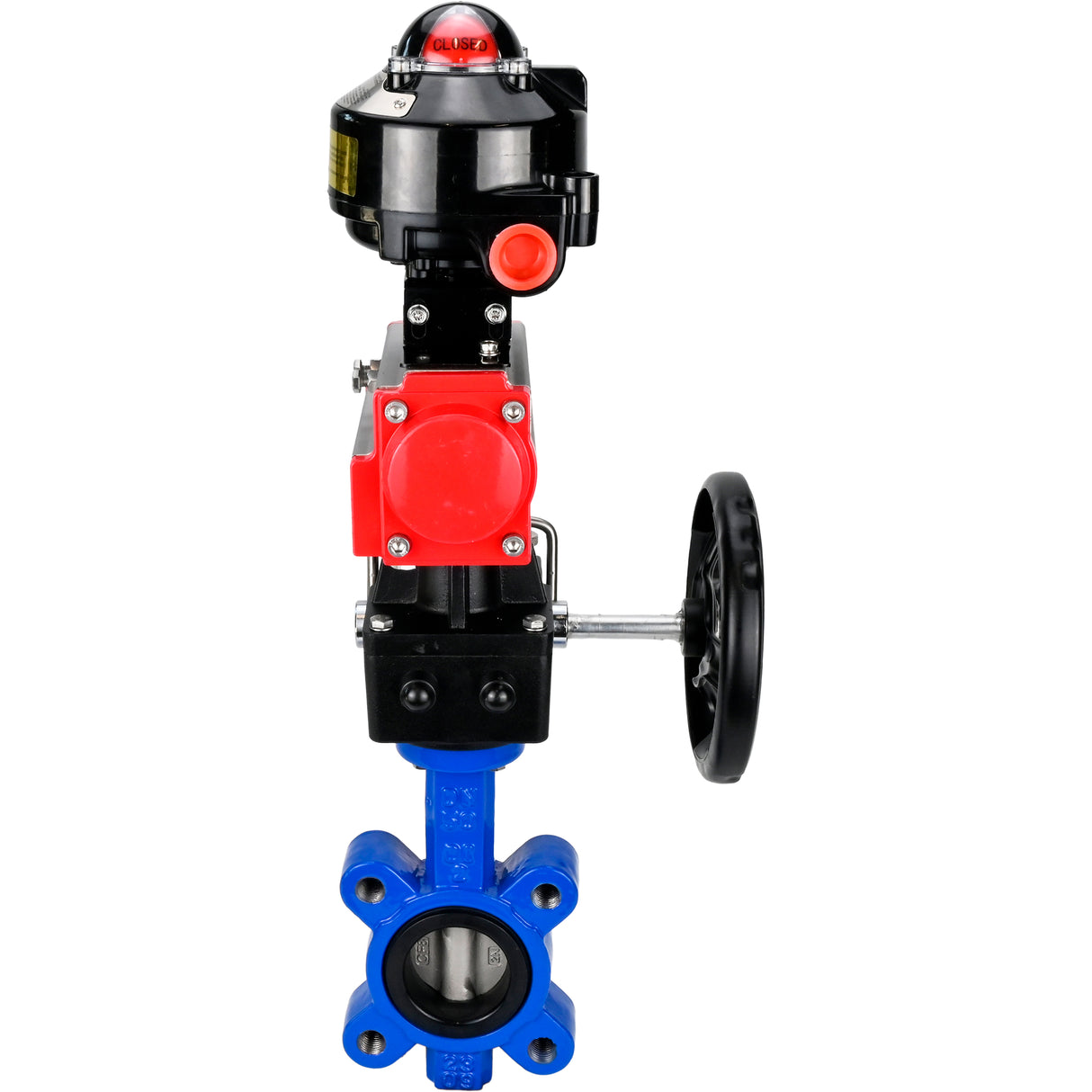 Water Butterfly Valve Elephant WBV1631N-2W-Fb-H, body material - cast iron QT450, disk material - stainless steel AISI 304, seal - NBR, with pneumatic actuator double action PA-DA, handwheel MON, LSU APL-510N EX