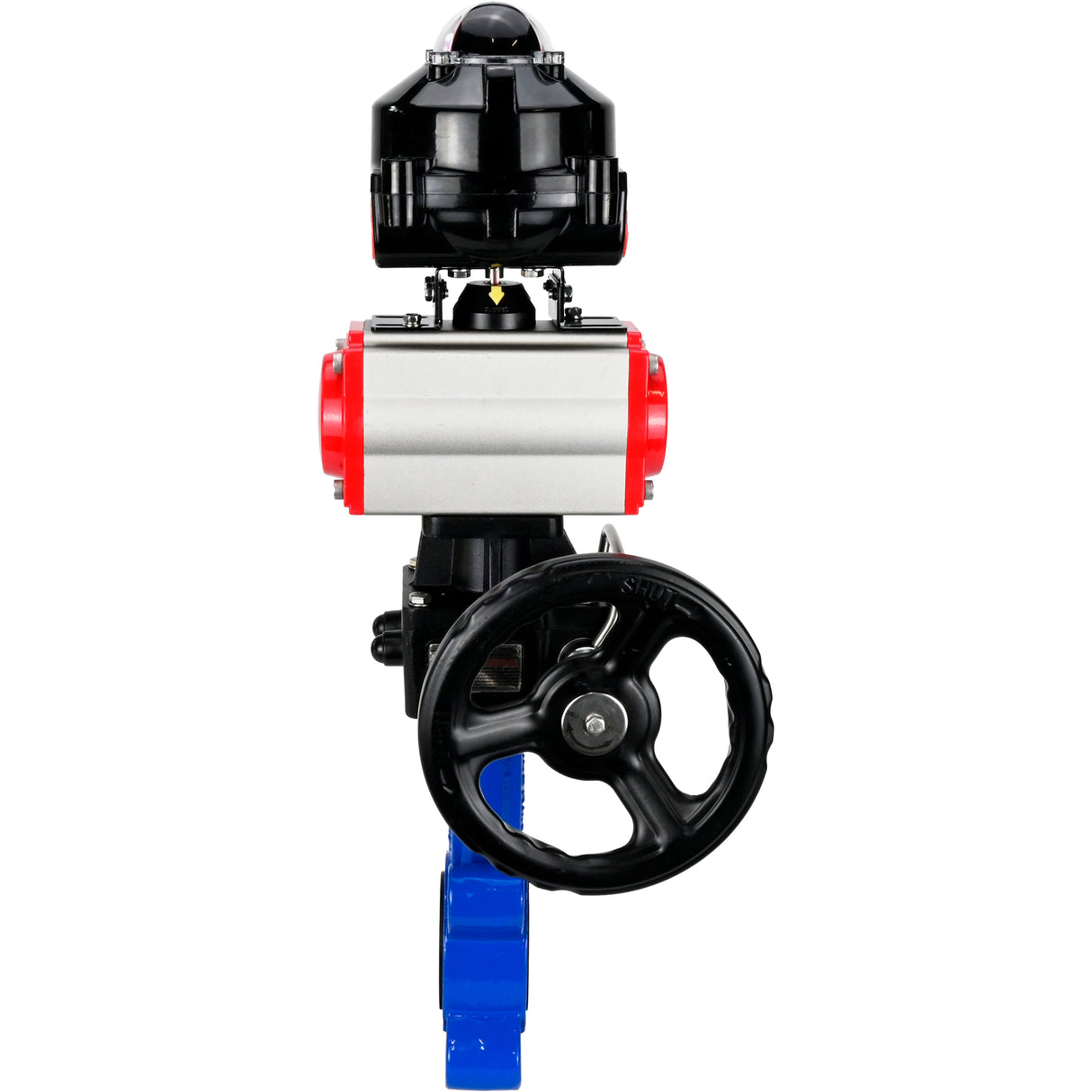 Water Butterfly Valve Elephant WBV1631N-2W-Fb-H, body material - cast iron QT450, disk material - stainless steel AISI 304, seal - NBR, with pneumatic actuator double action PA-DA, handwheel MON, LSU APL-510N EX