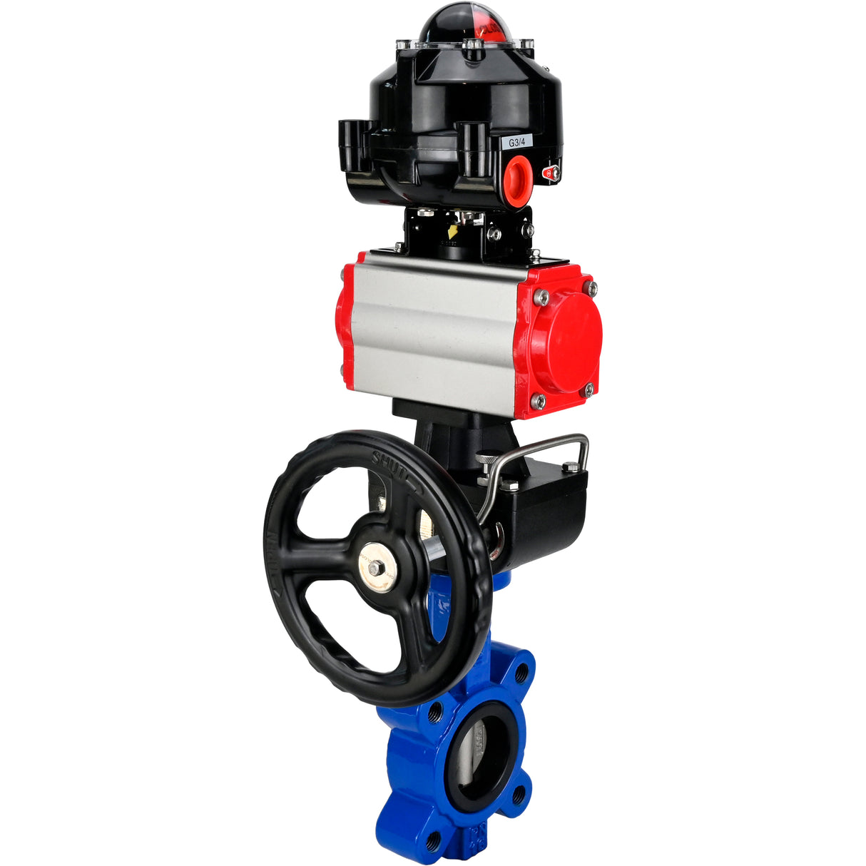 Water Butterfly Valve Elephant WBV1631N-2W-Fb-H, body material - cast iron QT450, disk material - stainless steel AISI 304, seal - NBR, with pneumatic actuator double action PA-DA, handwheel MON, LSU APL-510N EX