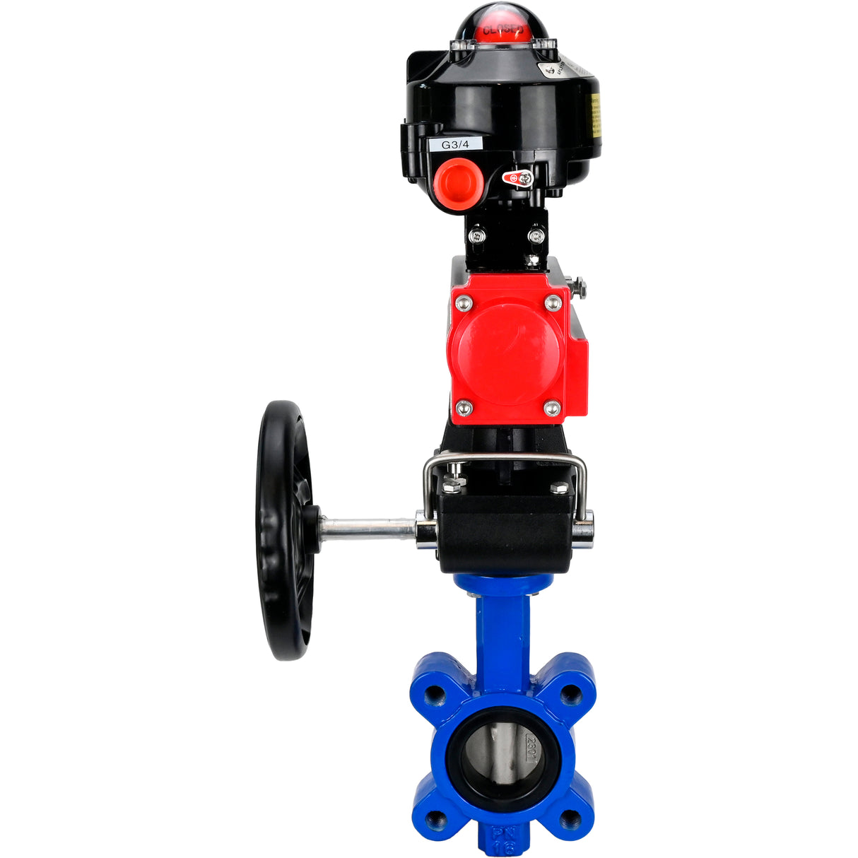 Water Butterfly Valve Elephant WBV1631N-2W-Fb-H, body material - cast iron QT450, disk material - stainless steel AISI 304, seal - NBR, with pneumatic actuator double action PA-DA, handwheel MON, LSU APL-510N EX