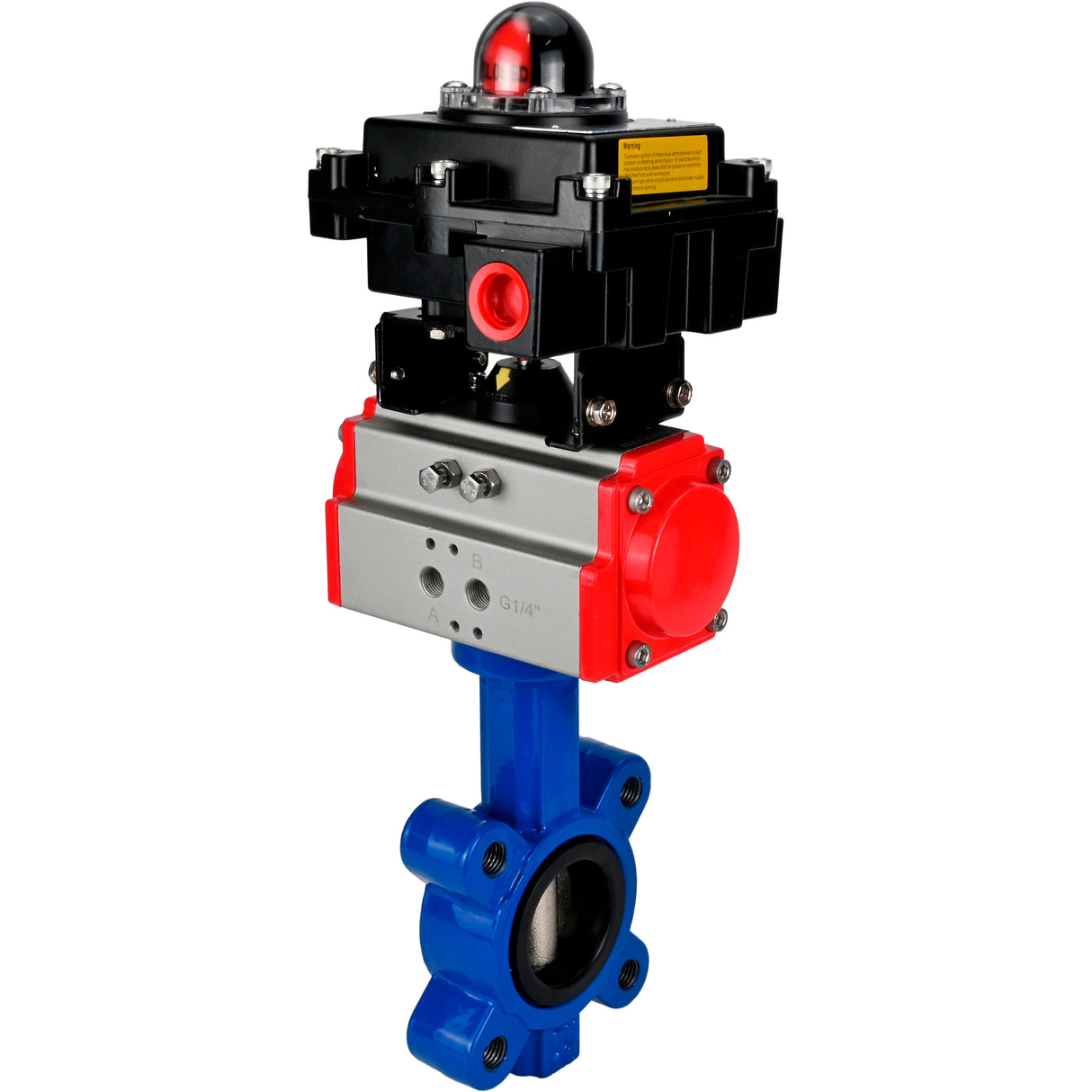 Water Butterfly Valve Elephant WBV1631E-2W-Fb-H, body material - cast iron QT450, disk material - Stainless steel AISI 304, seal - EPDM, pneumatic actuator PA-SA with return springs, LSU APL-410N EX