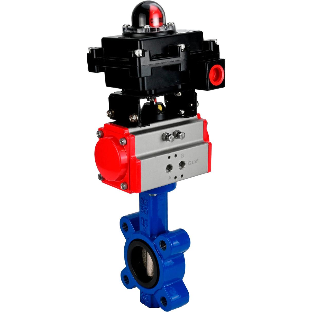 Water Butterfly Valve Elephant WBV1631E-2W-Fb-H, body material - cast iron QT450, disk material - Stainless steel AISI 304, seal - EPDM, pneumatic actuator PA-SA with return springs, LSU APL-410N EX