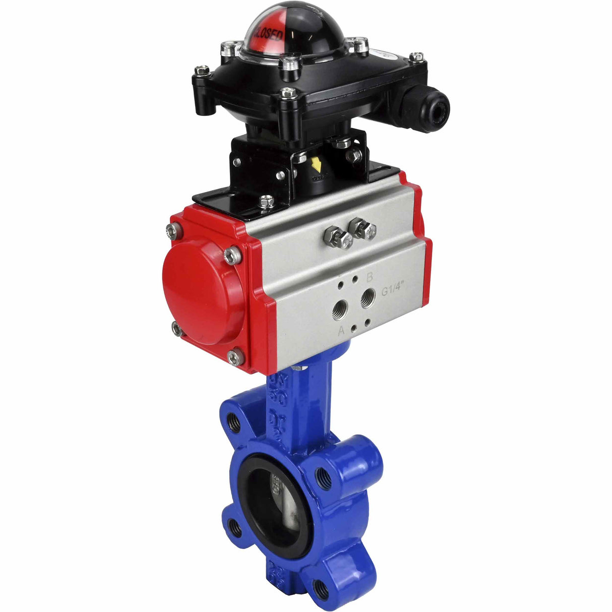 Water Butterfly Valve Elephant WBV1631E-2W-Fb-H, body material - cast iron QT450, disk material - Stainless steel AISI 304, seal - EPDM, pneumatic actuator PA-SA with return springs, LSU APL-210N