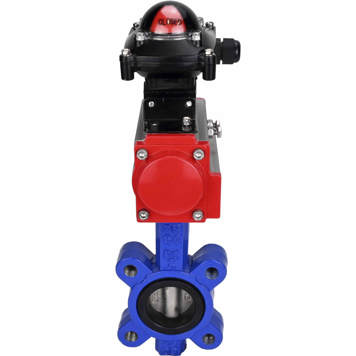 Water Butterfly Valve Elephant WBV1631E-2W-Fb-H, body material - cast iron QT450, disk material - Stainless steel AISI 304, seal - EPDM, pneumatic actuator PA-SA with return springs, LSU APL-210N