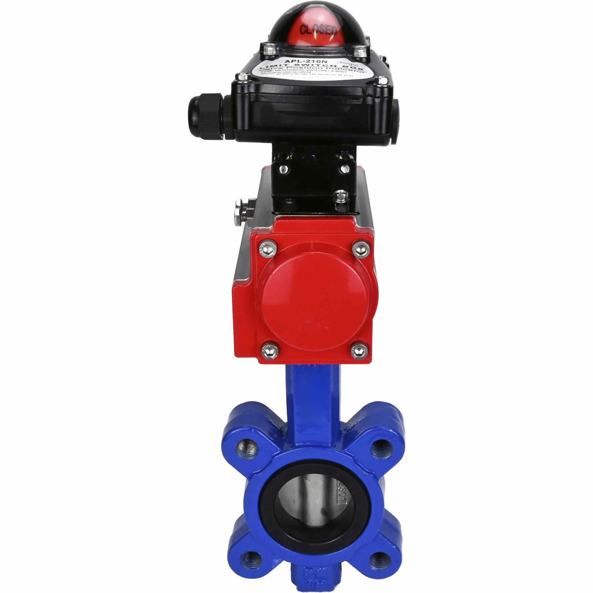 Water Butterfly Valve Elephant WBV1631E-2W-Fb-H, body material - cast iron QT450, disk material - Stainless steel AISI 304, seal - EPDM, pneumatic actuator PA-SA with return springs, LSU APL-210N