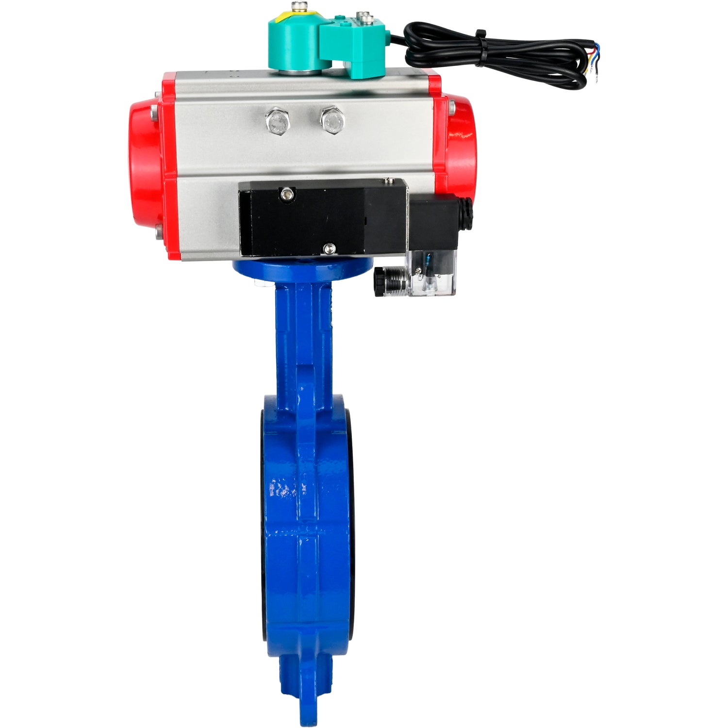 Water Butterfly Valve for abrasive media  Elephant WBV1632E-2W-Fb-H DN40-200 16 bar body - QT450 cast iron, disc - 316L stainless steel, seal - EPDM, with pneumatic actuator PA-DA-XXX, pneumatic distributor 4M310-08 NAMUR 24V and ALS200D magnetic switch