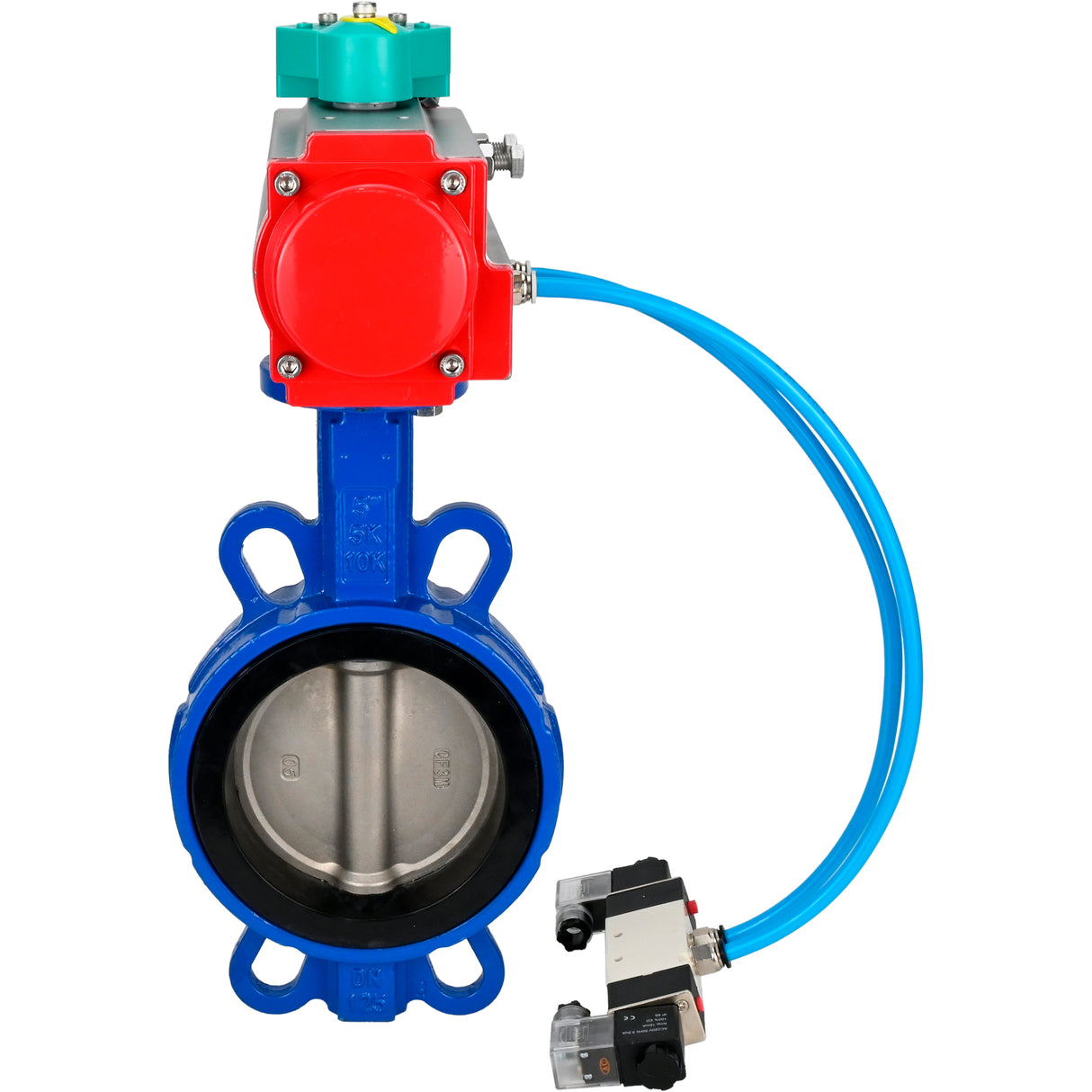 Water Butterfly Valve for abrasive media  Elephant WBV1632E-2W-Fb-H DN40-200 16 bar body - QT450 cast iron, disc - 316L stainless steel, seal - EPDM, with pneumatic actuator PA-DA-XXX, pneumatic distributor 4V320-10 220V and ALS200D magnetic switch