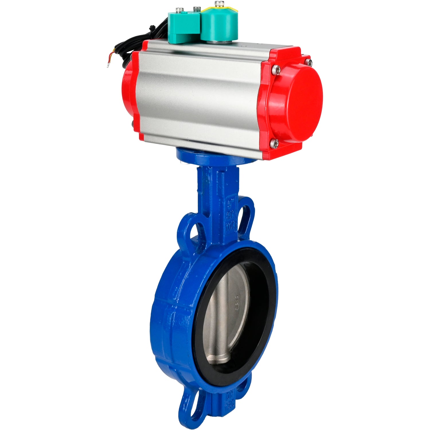 Water Butterfly Valve for abrasive media Elephant WBV1632E-2W-Fb-H DN40-200 16 bar body - QT450 cast iron, disc - 316L stainless steel, seal - EPDM, with pneumatic drive PA-DA-XXX and ALS200D magnetic switch