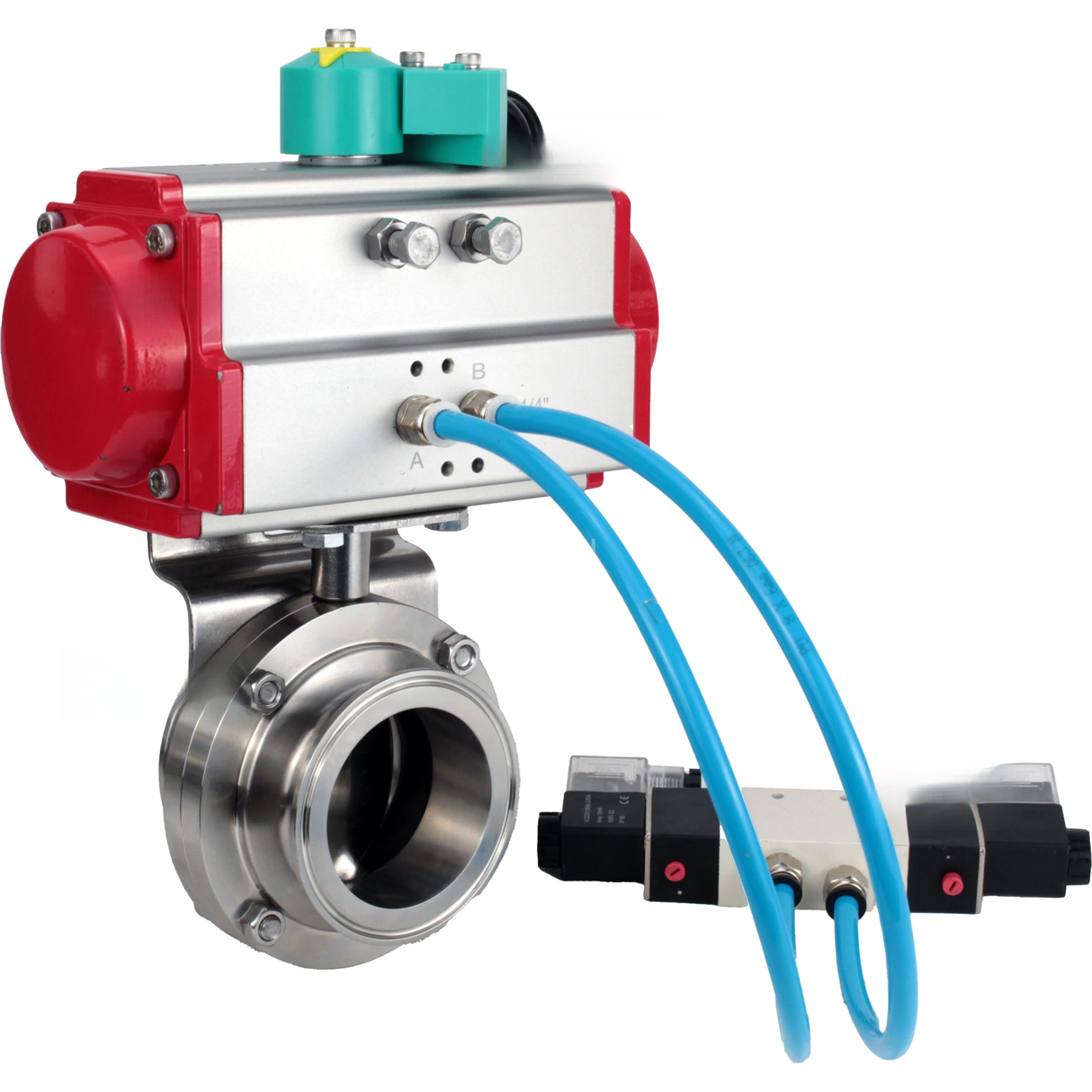 Water Butterfly Valve clamp Elephant WBV3131S-2W-C-H DN15-100 10 bar body - food-grade stainless steel 304, seal - Silicon, with pneumatic actuator PA-DA-XXX, pneumatic distributor 4V320-10 220V and ALS200D magnetic switch