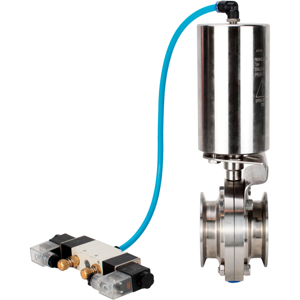 Water Butterfly valves Elephant WBV3131E-2W-C-H, body material - stainless steel AISI 304, seal - EPDM, with pneumatic actuator PA-SA-85, pneumatic distributor 4V320-10 220V