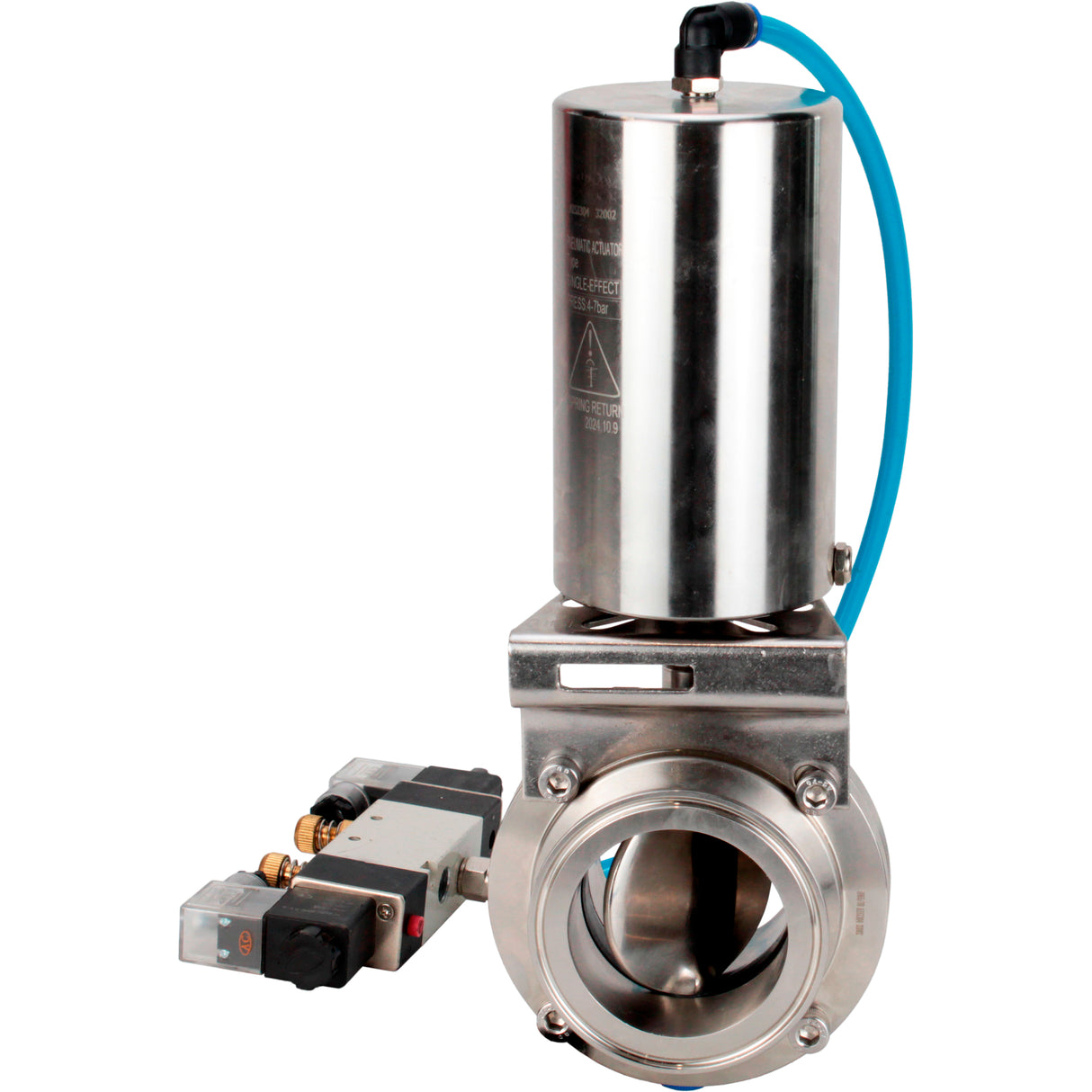 Water Butterfly valves Elephant WBV3131E-2W-C-H, body material - stainless steel AISI 304, seal - EPDM, with pneumatic actuator PA-SA-85, pneumatic distributor 4V320-10 220V