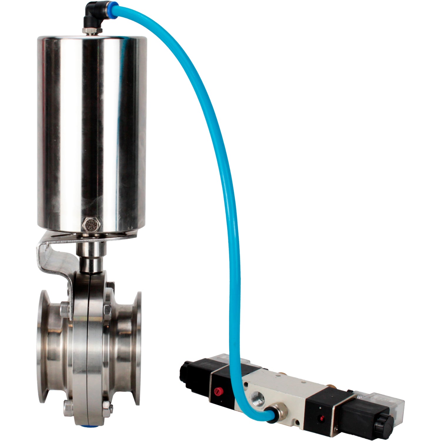 Water Butterfly valves Elephant WBV3131E-2W-C-H, body material - stainless steel AISI 304, seal - EPDM, with pneumatic actuator PA-SA-85, pneumatic distributor 4V320-10 220V