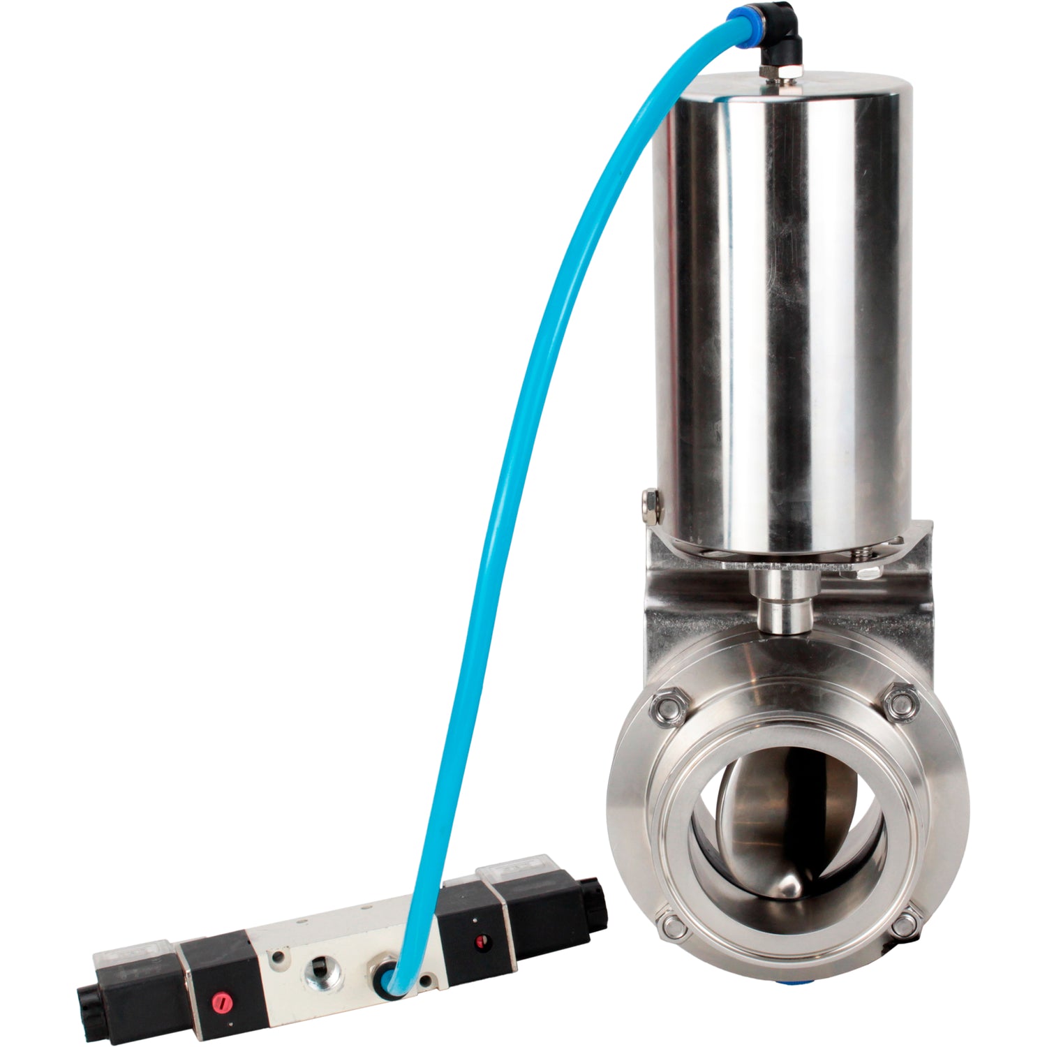 Water Butterfly valves Elephant WBV3131E-2W-C-H, body material - stainless steel AISI 304, seal - EPDM, with pneumatic actuator PA-SA-85, pneumatic distributor 4V320-10 220V