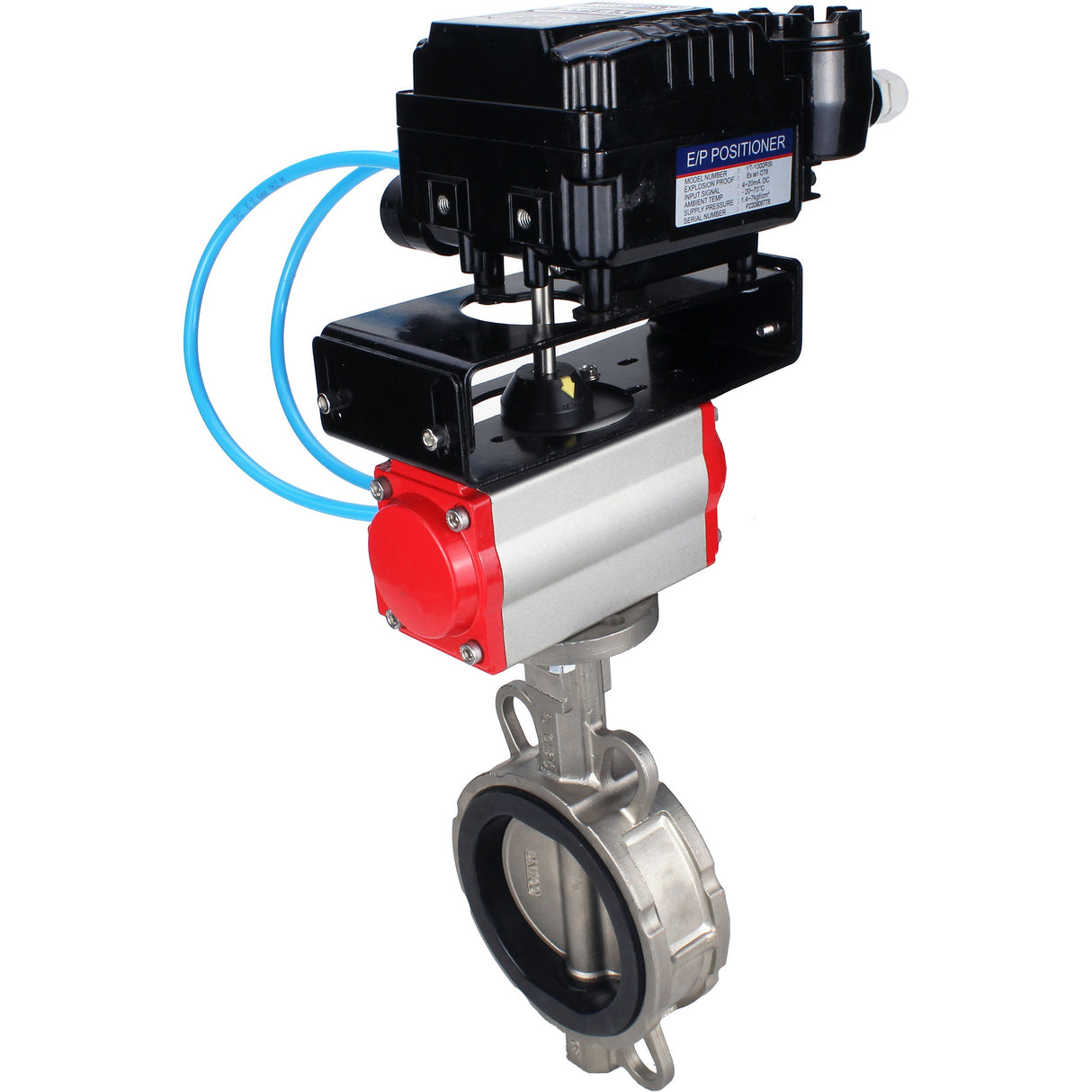 Water Butterfly Valve Elephant WBV3131V-2W-Fb-H, body material - Stainless steel AISI 304, disk material - Stainless steel AISI 304, seal - Viton, pneumatic actuator PA-SA with return springs, positioner YT-1000RSN without feedback