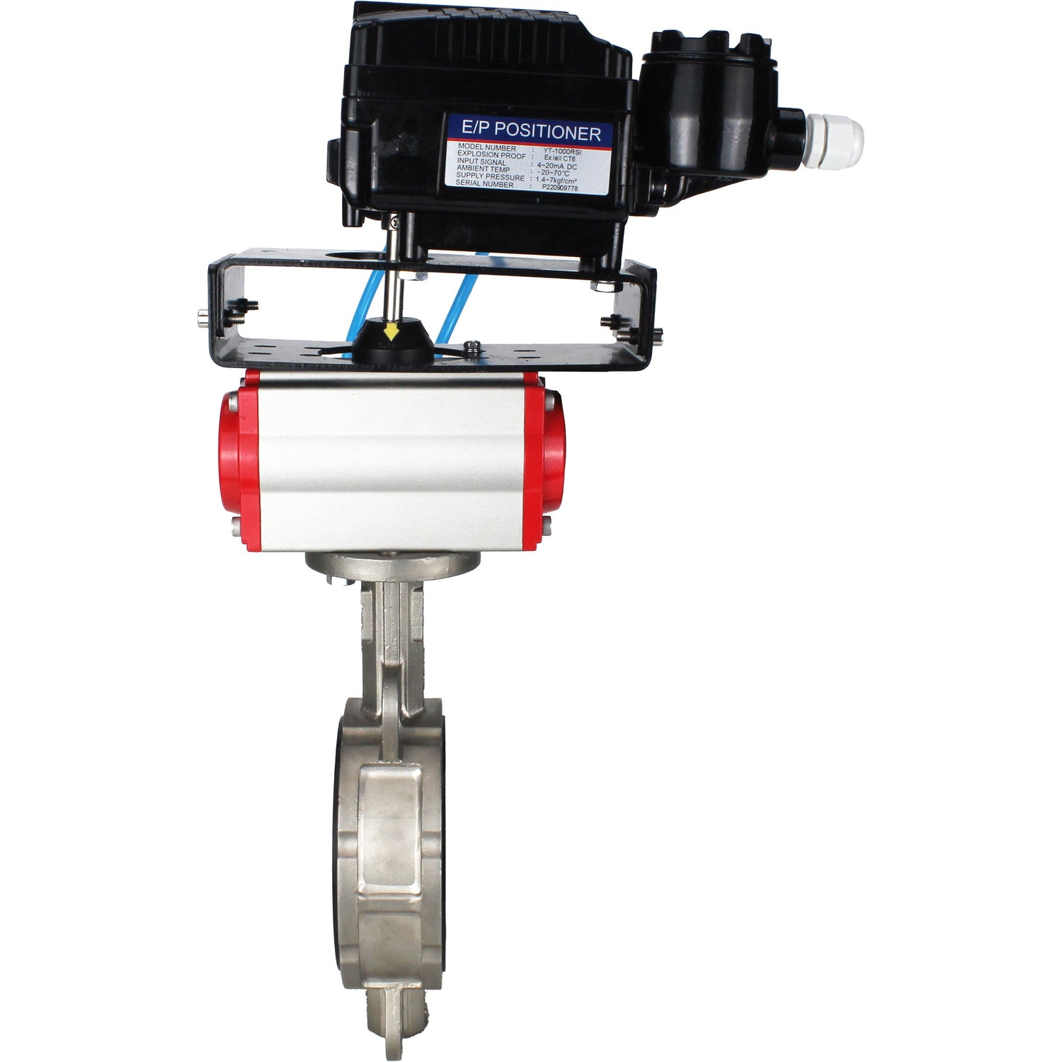 Water Butterfly Valve Elephant WBV3131N-2W-Fb-H, body material - Stainless steel AISI 304, disk material - Stainless steel AISI 304, seal - NBR, pneumatic actuator PA-DA double action, positioner YT-1000RSN without feedback